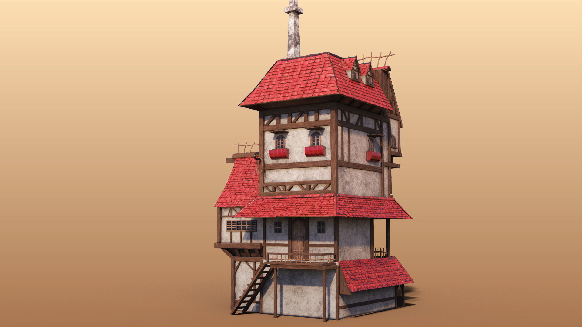 Cartoon House Low-poly 3D model_5
