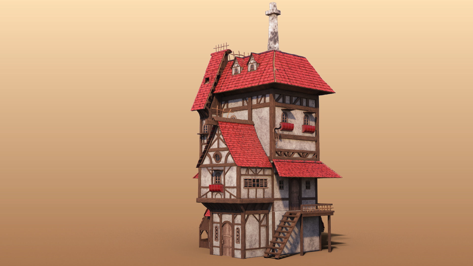Cartoon House Low-poly 3D model_2