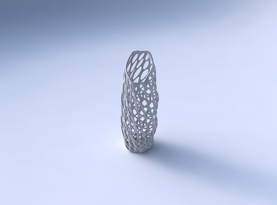Vase twisted bent hexagon with bubble grid lattice 3D print model_3
