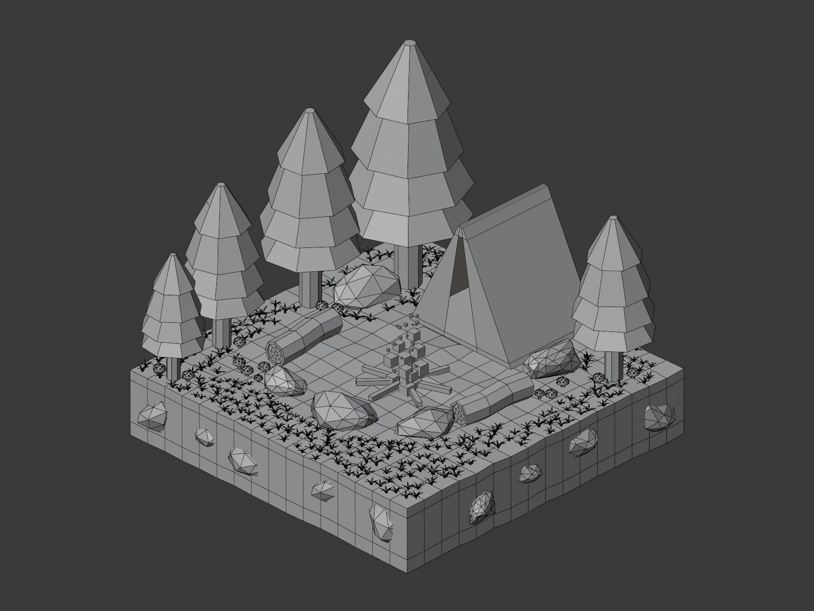 Camp fire isometric cartoon illustration Low-poly 3D model_4