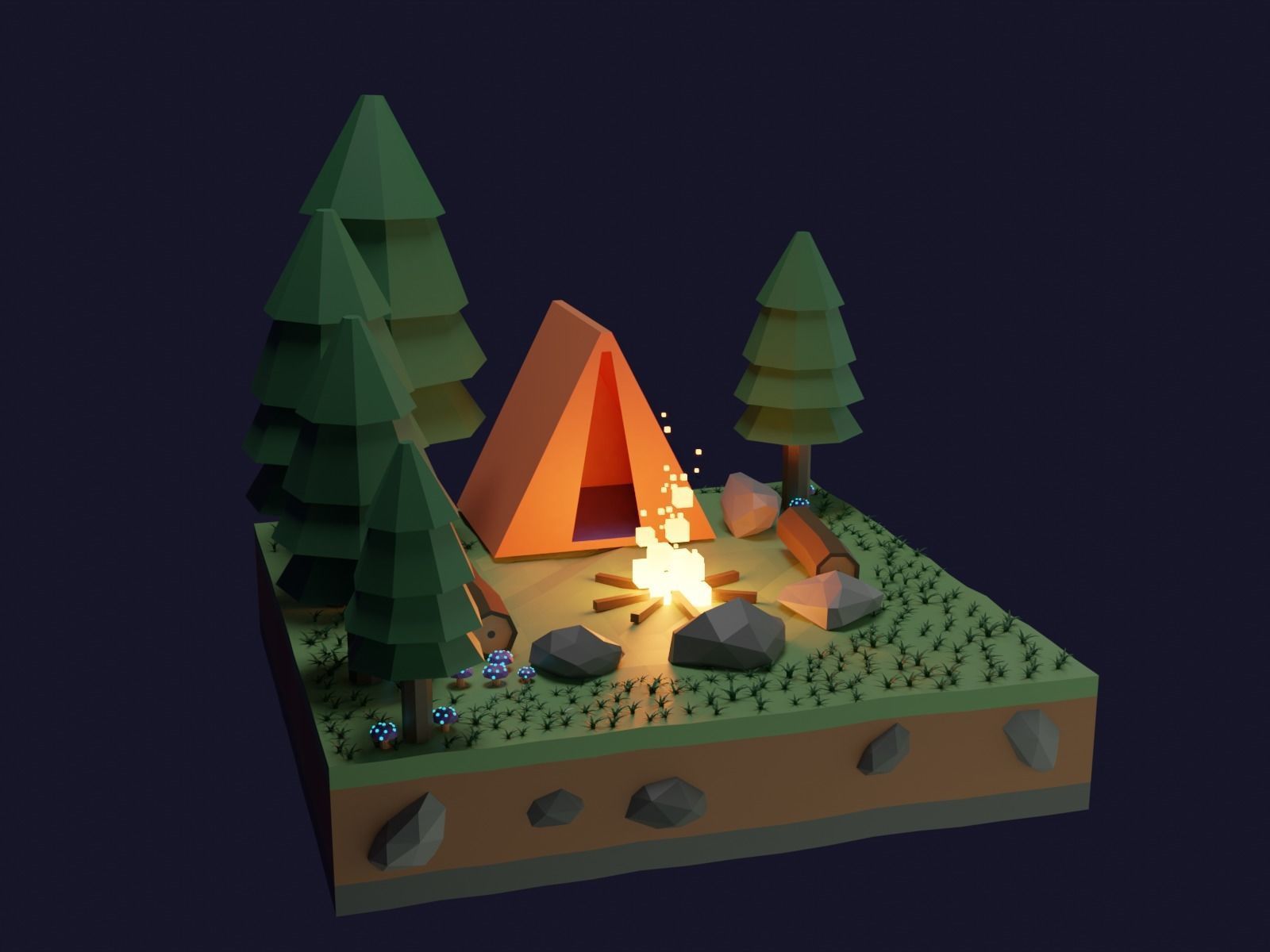 Camp fire isometric cartoon illustration Low-poly 3D model_2