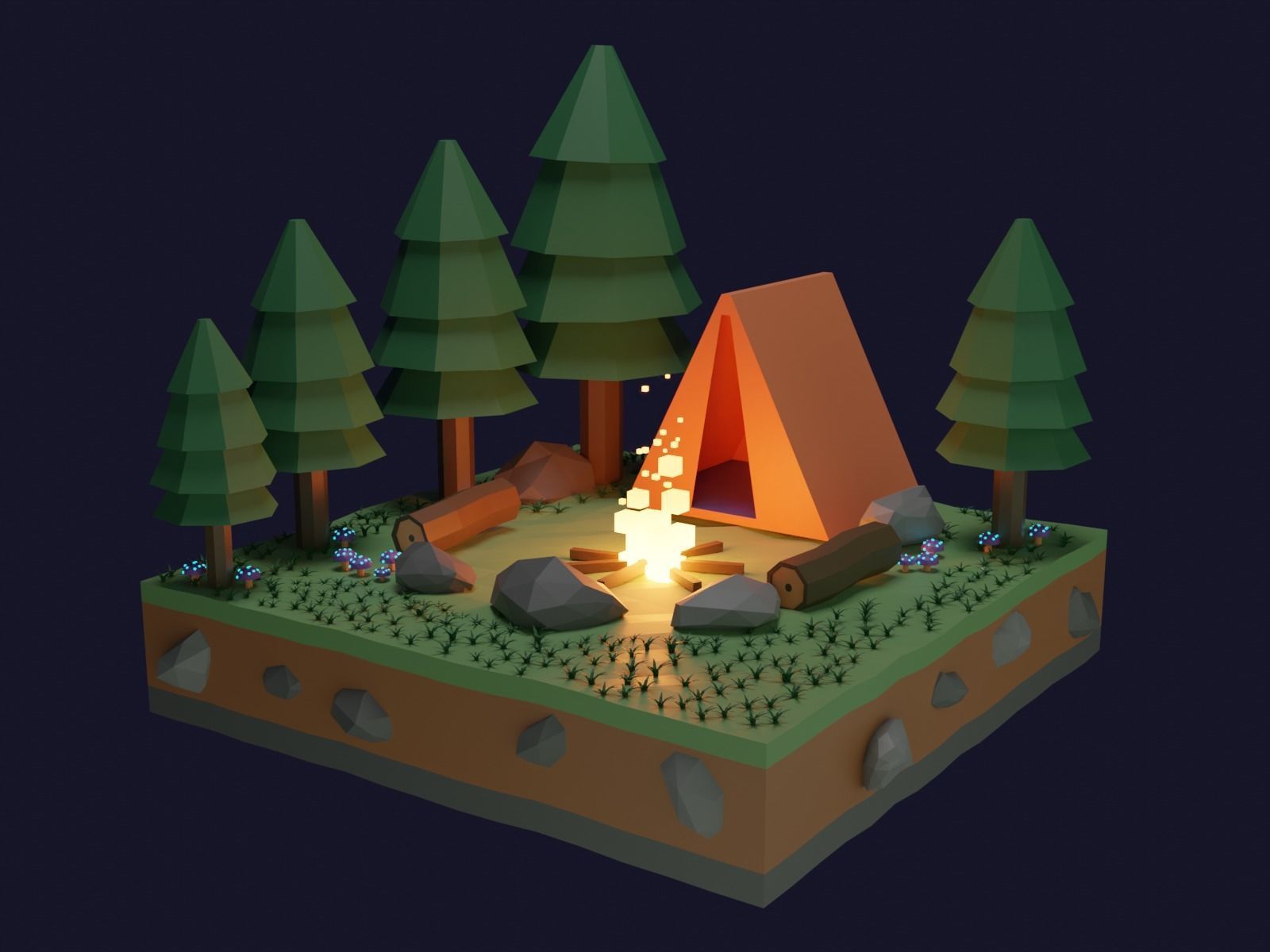 Camp fire isometric cartoon illustration Low-poly 3D model_7