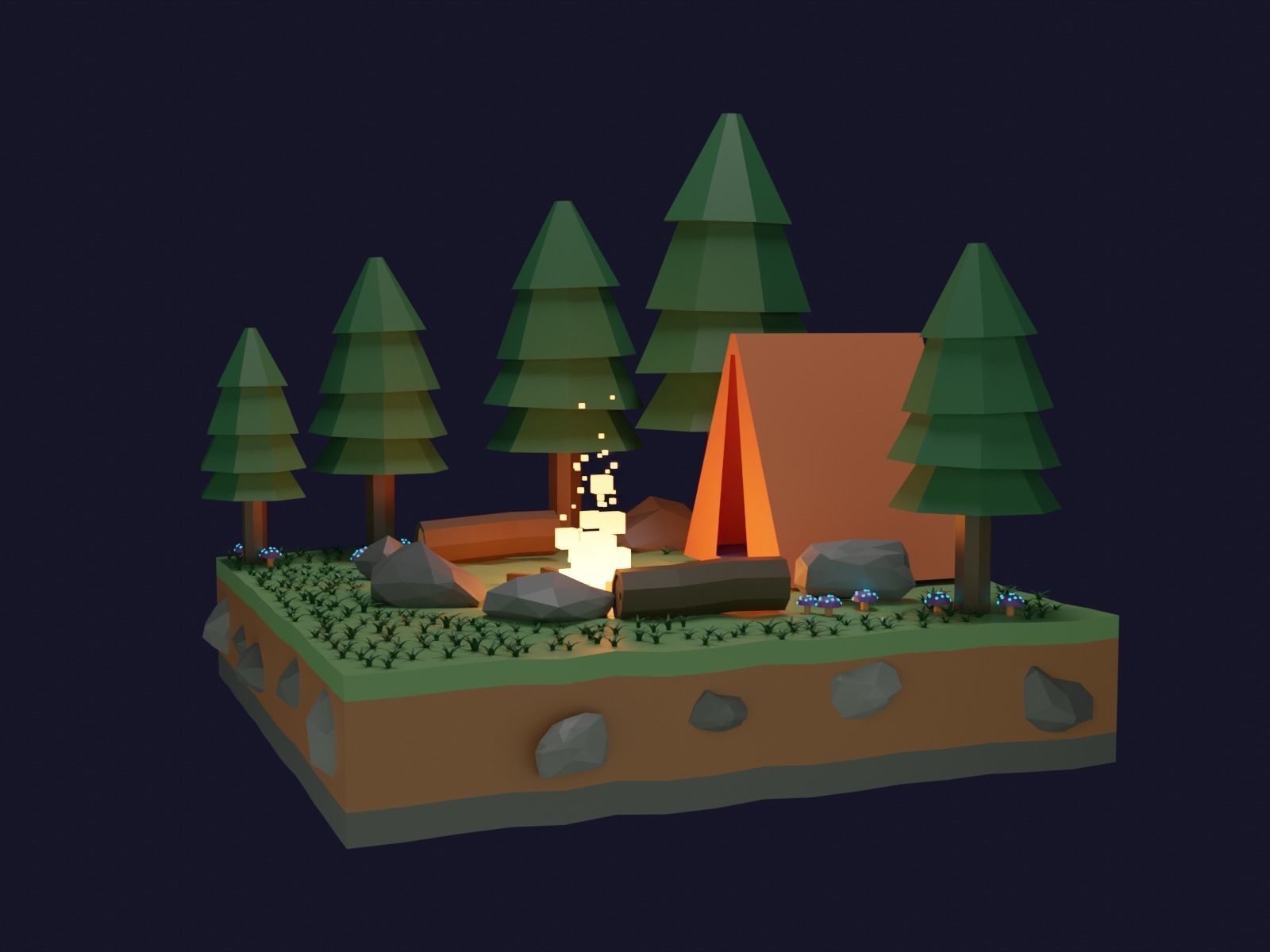 Camp fire isometric cartoon illustration Low-poly 3D model_6