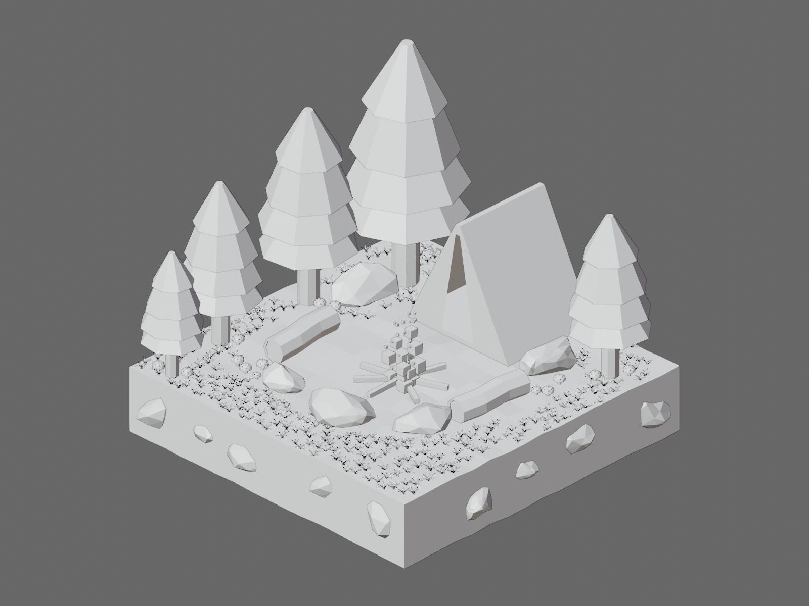 Camp fire isometric cartoon illustration Low-poly 3D model_3