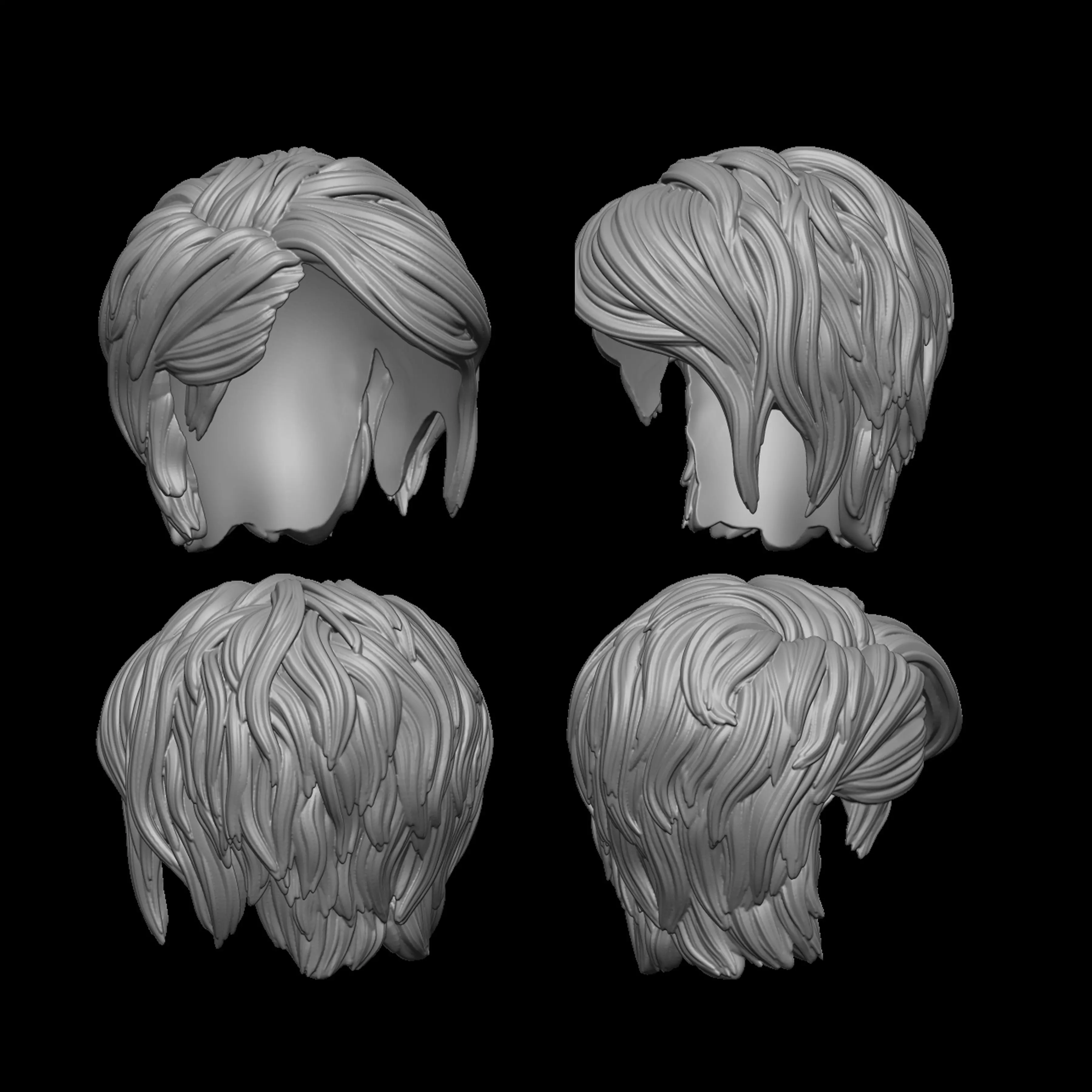female hair style  3D print model_0