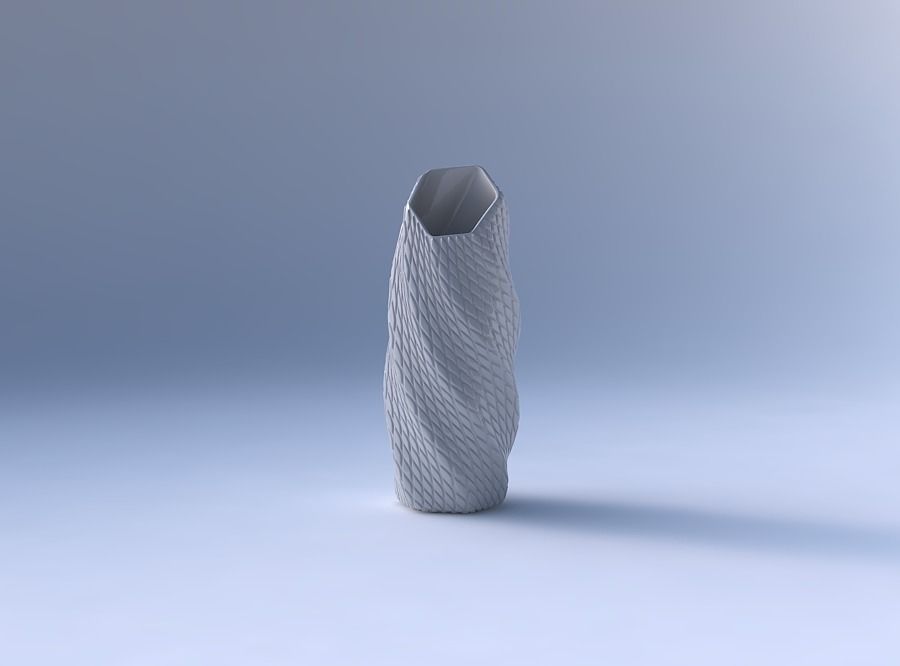 Vase twisted bent hexagon with diagonal grid bulges 3D print model_4