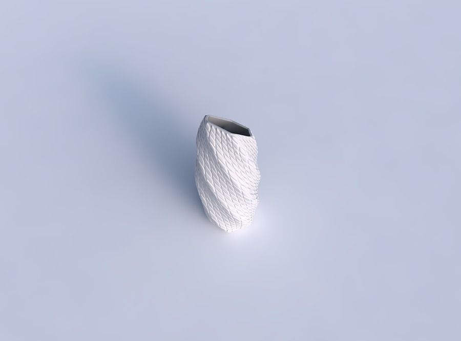 Vase twisted bent hexagon with diagonal grid bulges 3D print model_1