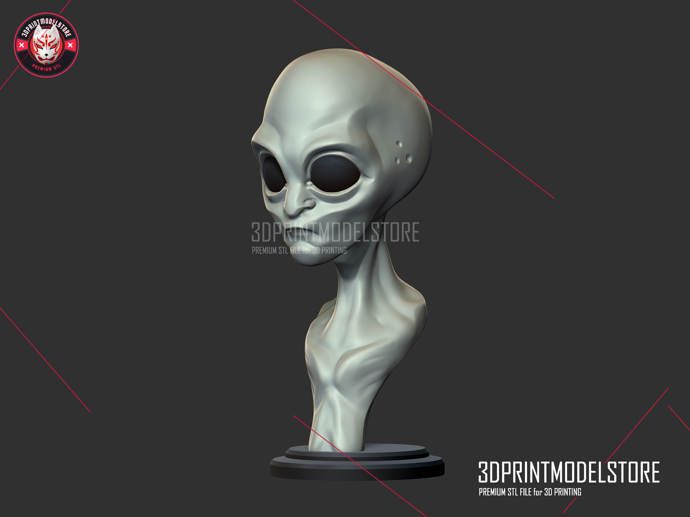 Alien Stylized Bust STL File 3D print model_2