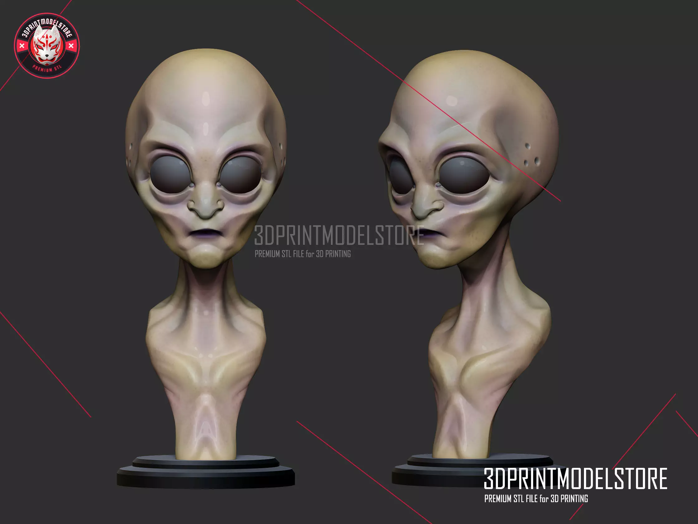 Alien Stylized Bust STL File 3D print model_0