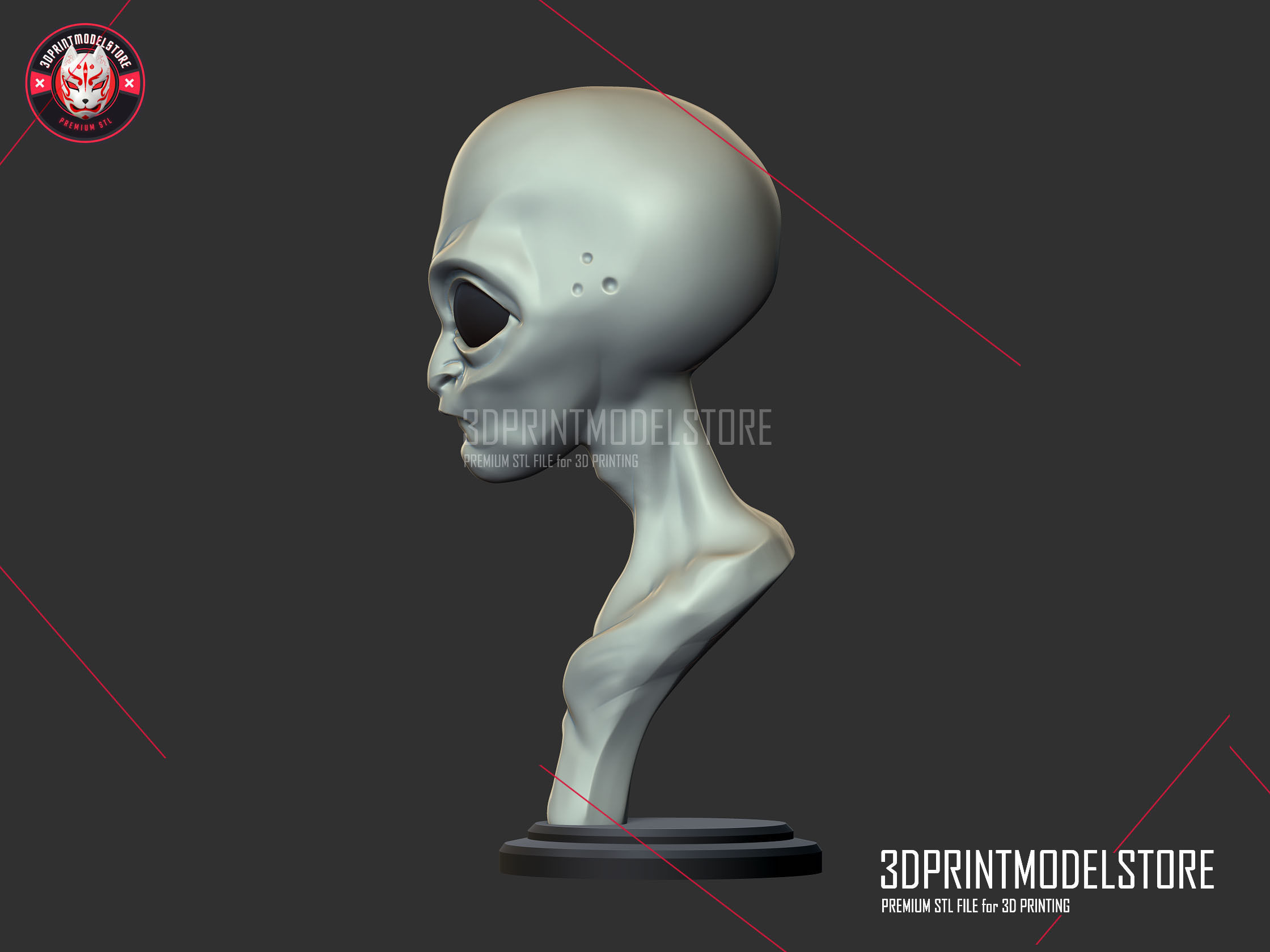 Alien Stylized Bust STL File 3D print model_3