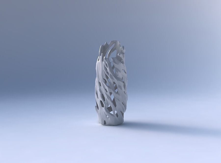 Vase twisted bent hexagon with faceted cuts and bulges 3D print model_4