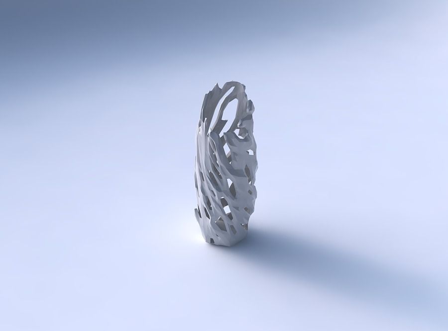 Vase twisted bent hexagon with faceted cuts and bulges 3D print model_3