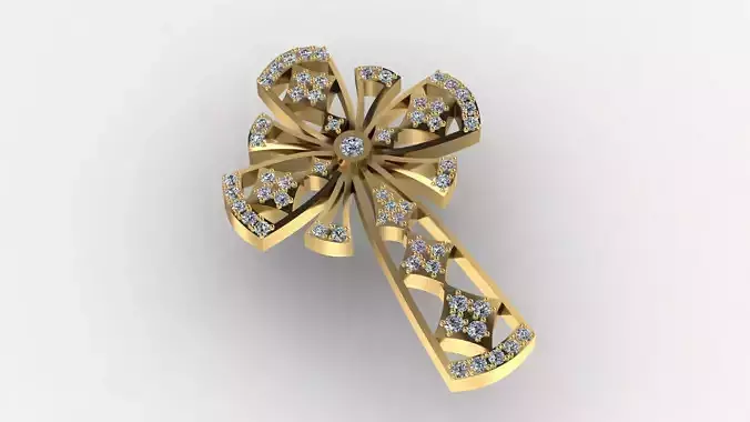 Cross 2 diamond brooch gold