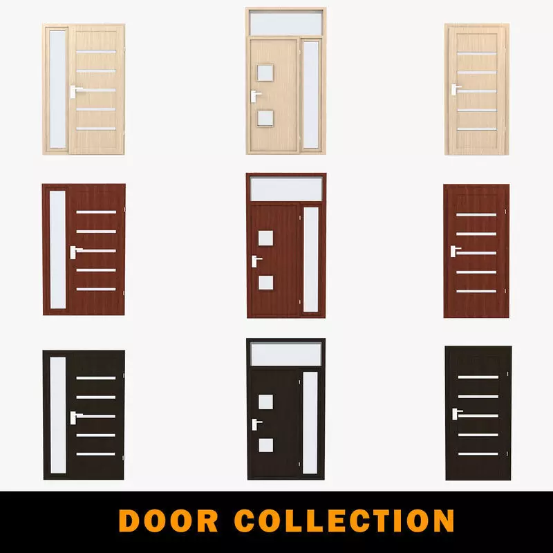 Door collection three doors Low-poly 3D model_0