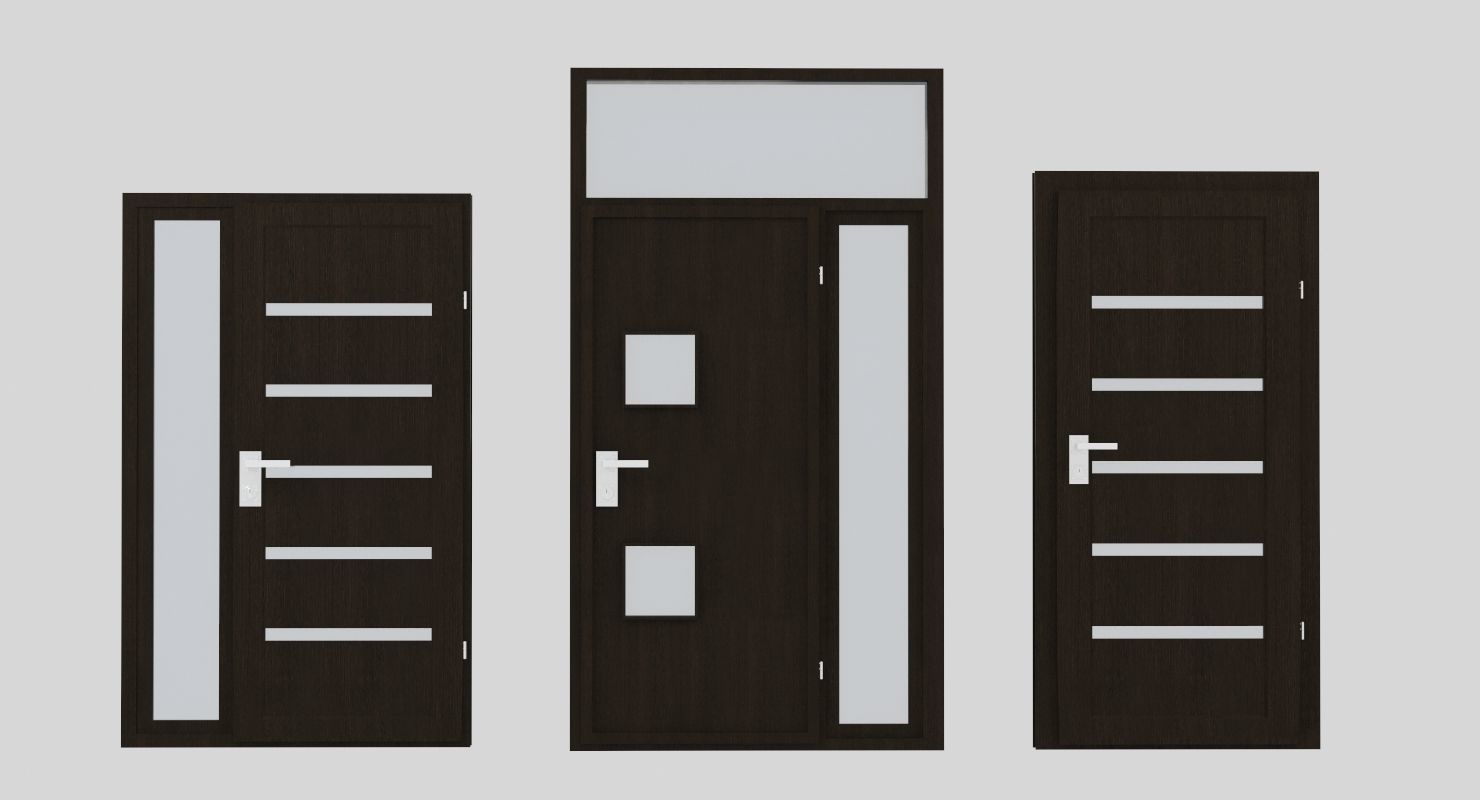 Door collection three doors Low-poly 3D model_3