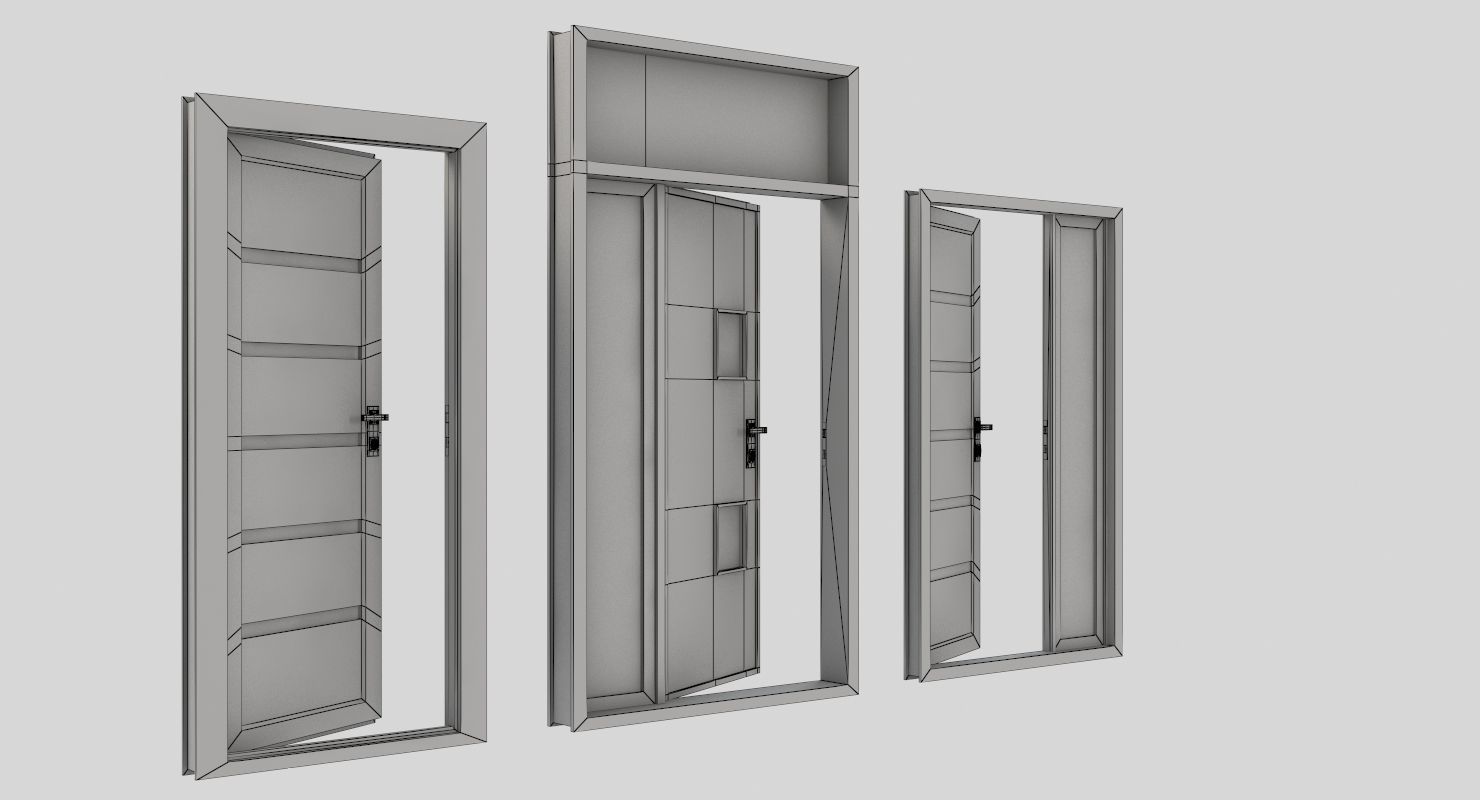 Door collection three doors Low-poly 3D model_15