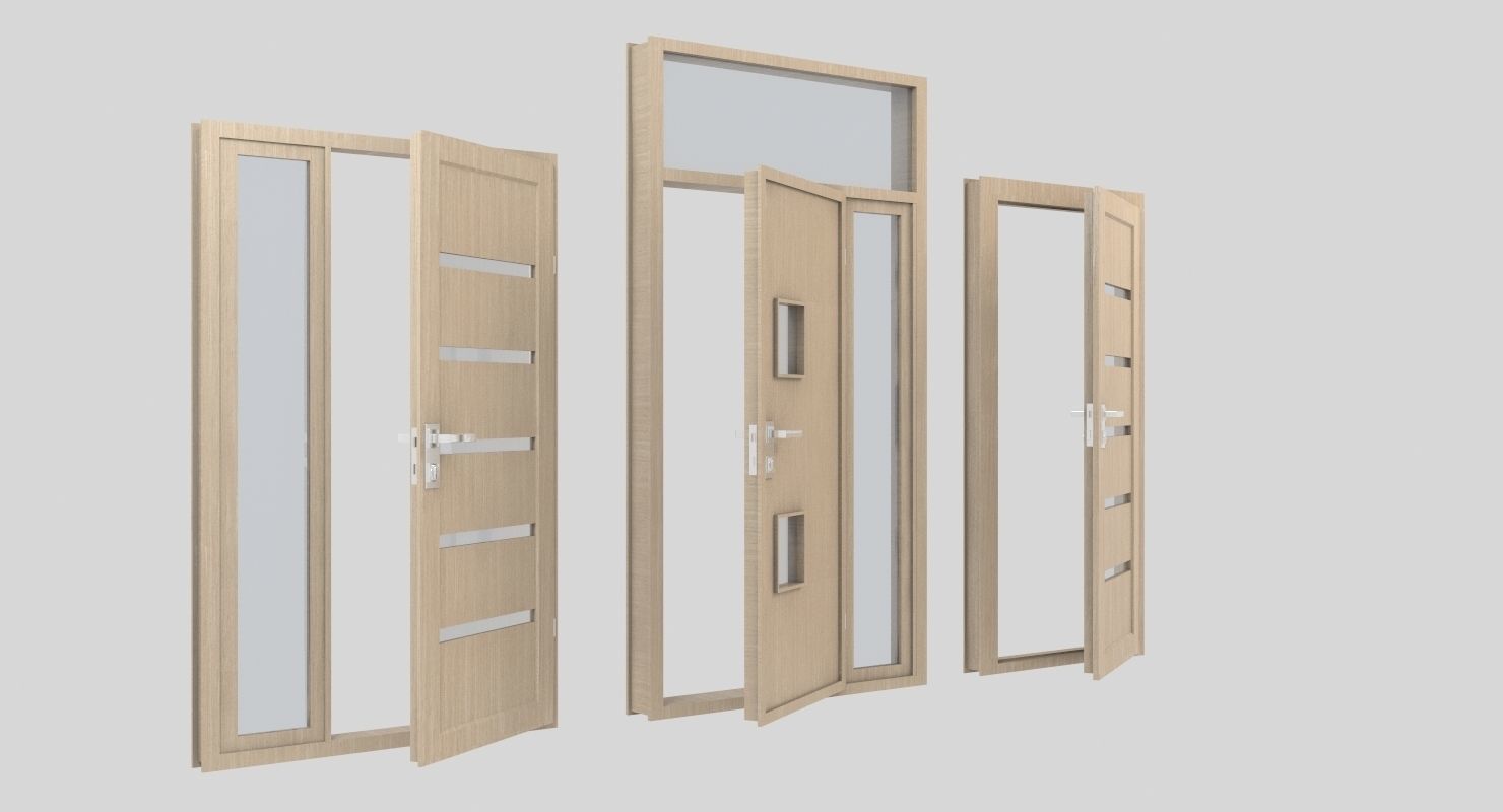 Door collection three doors Low-poly 3D model_4
