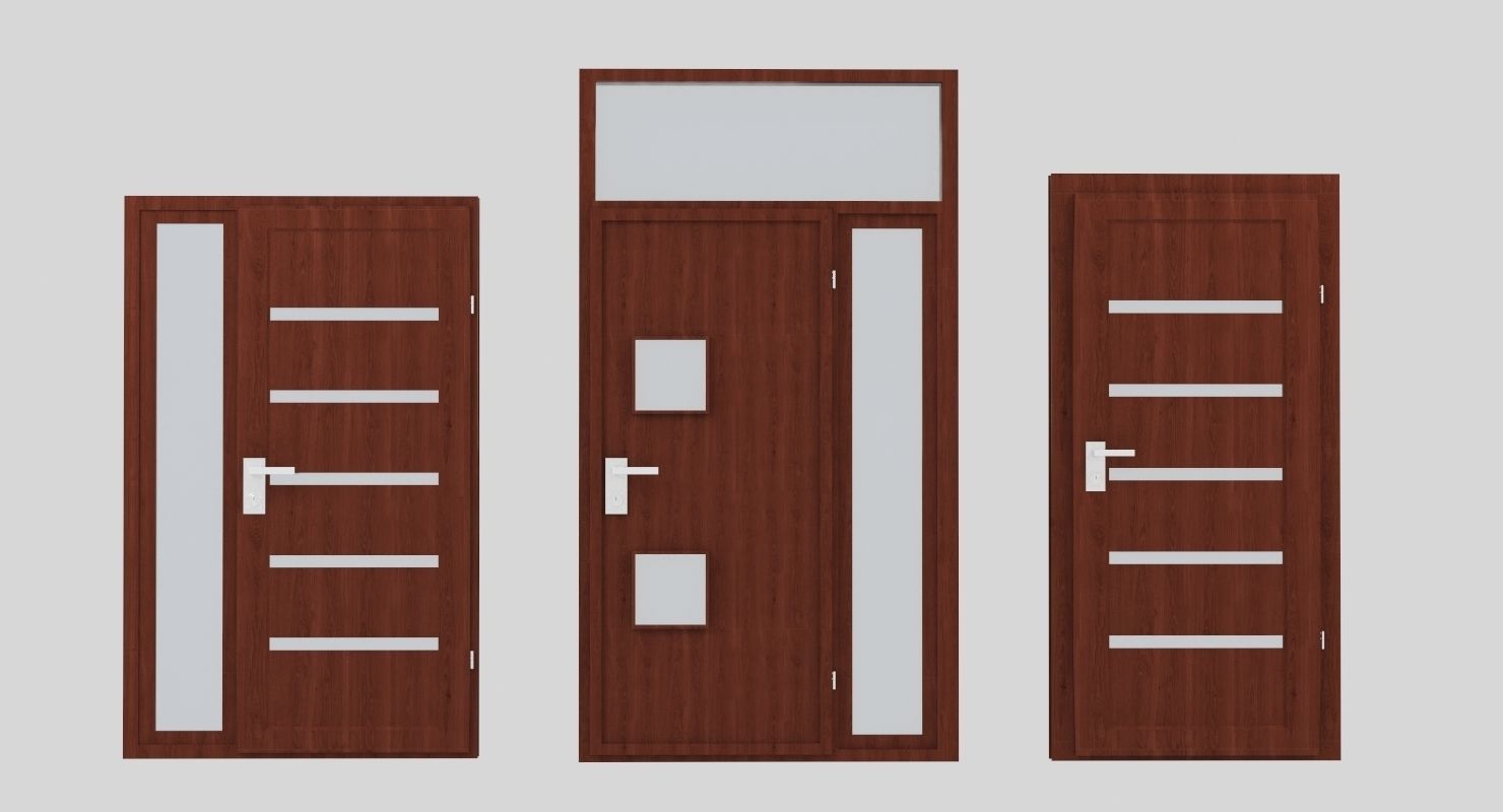Door collection three doors Low-poly 3D model_2