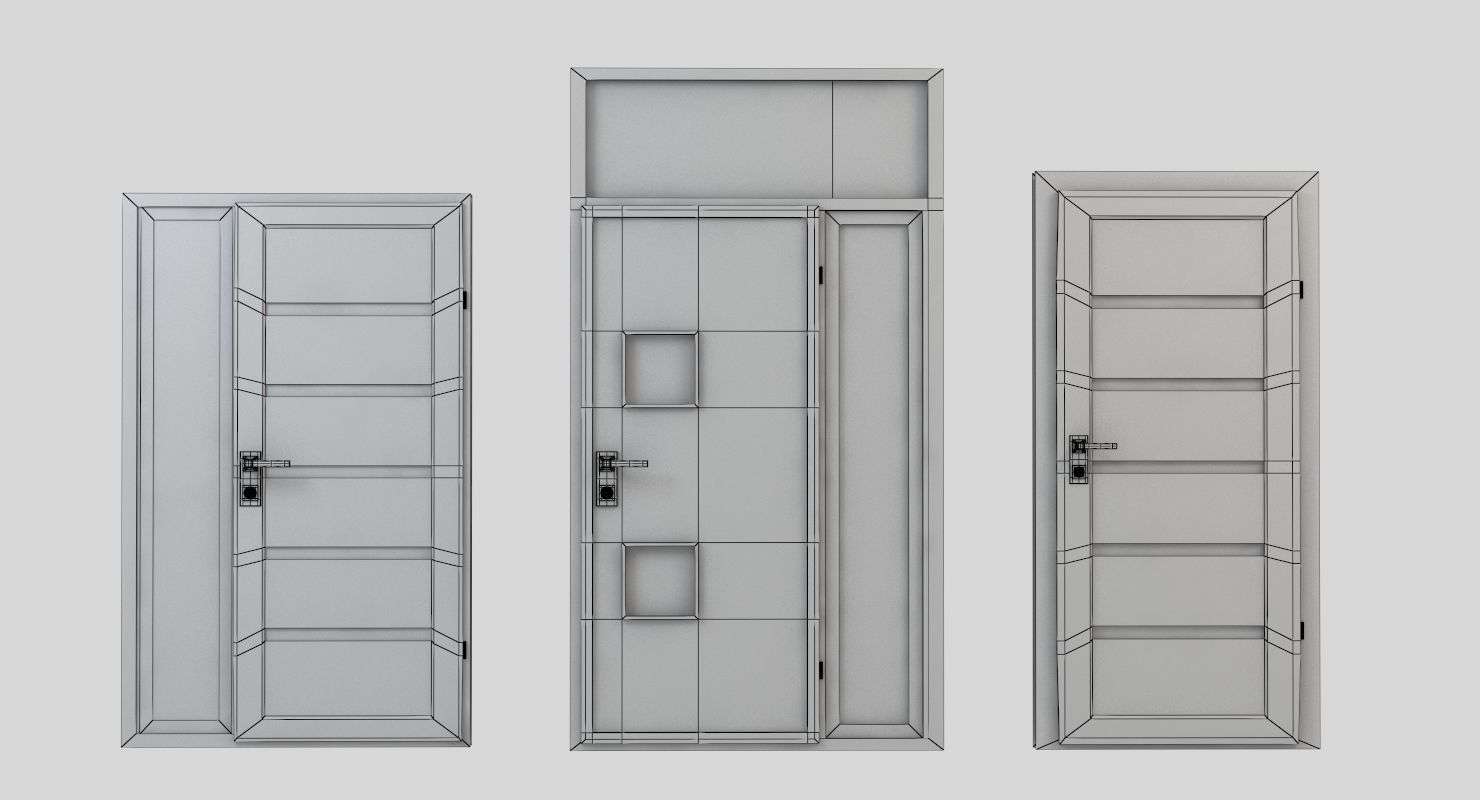 Door collection three doors Low-poly 3D model_13