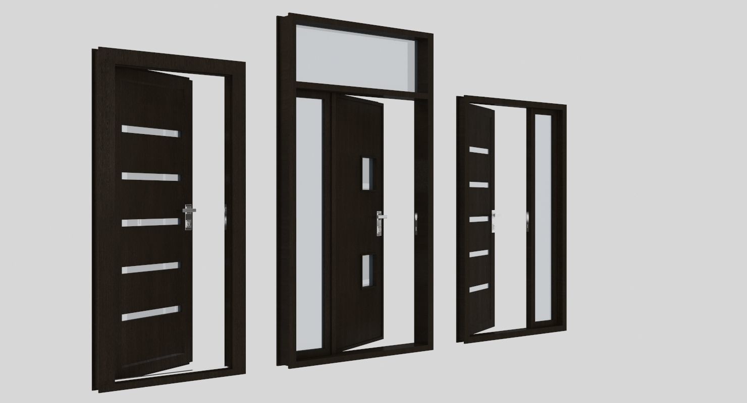 Door collection three doors Low-poly 3D model_9