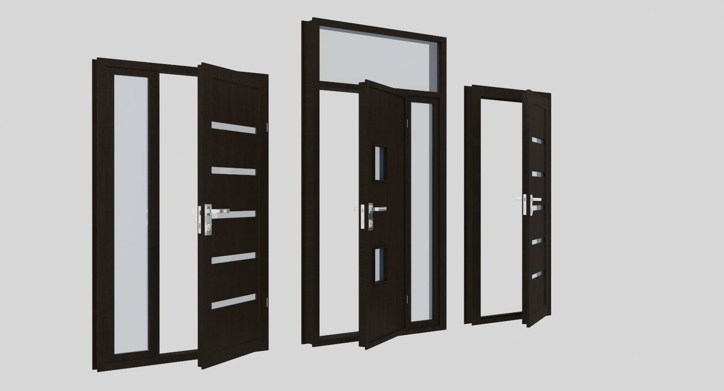 Door collection three doors Low-poly 3D model_6