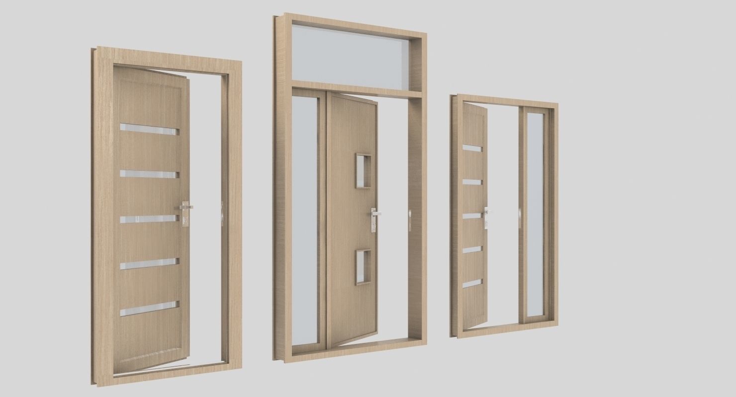 Door collection three doors Low-poly 3D model_7
