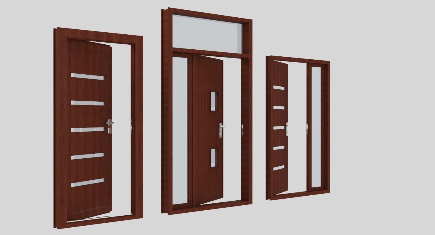 Door collection three doors Low-poly 3D model_8