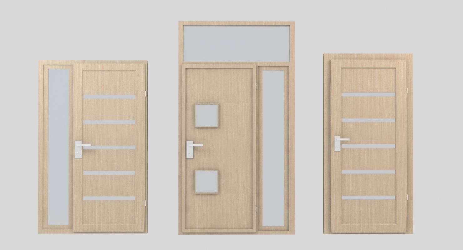 Door collection three doors Low-poly 3D model_1