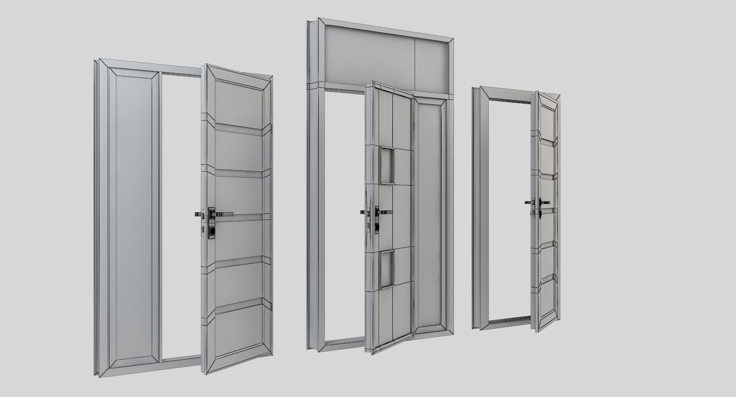 Door collection three doors Low-poly 3D model_14