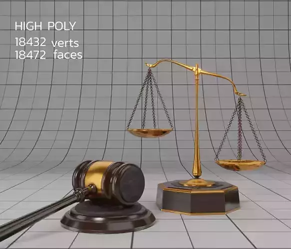 Lawyer Libra and Hammer Low-poly 3D model