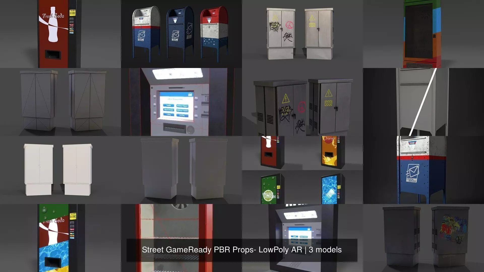 Street GameReady PBR Props- LowPoly AR 3D Model Collection_0