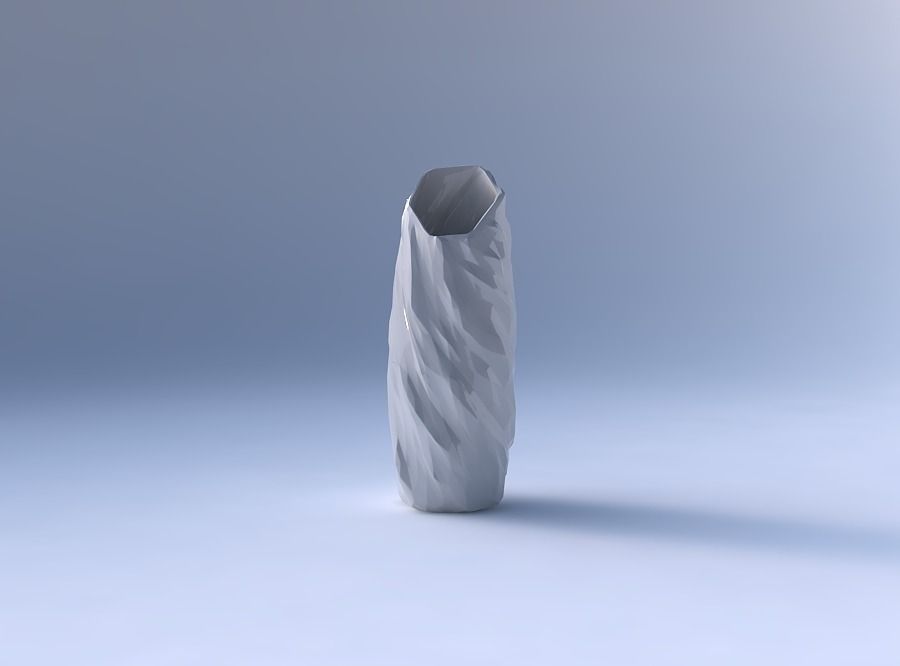 Vase twisted bent hexagon with low-polygon bulges 3D print model_4