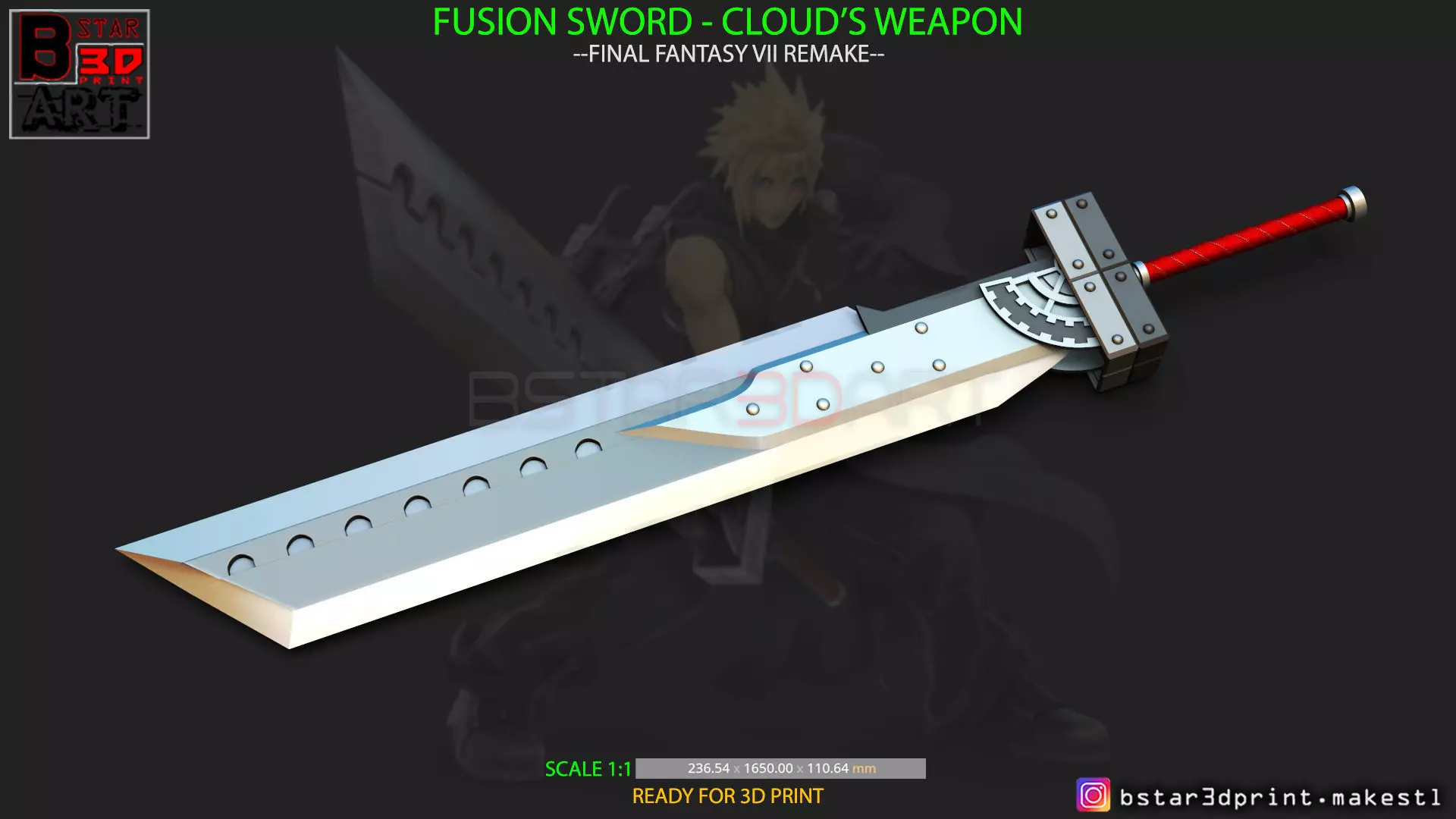 Fusion Sword Cloud - Final Fantasy VII remake 3D print model_0