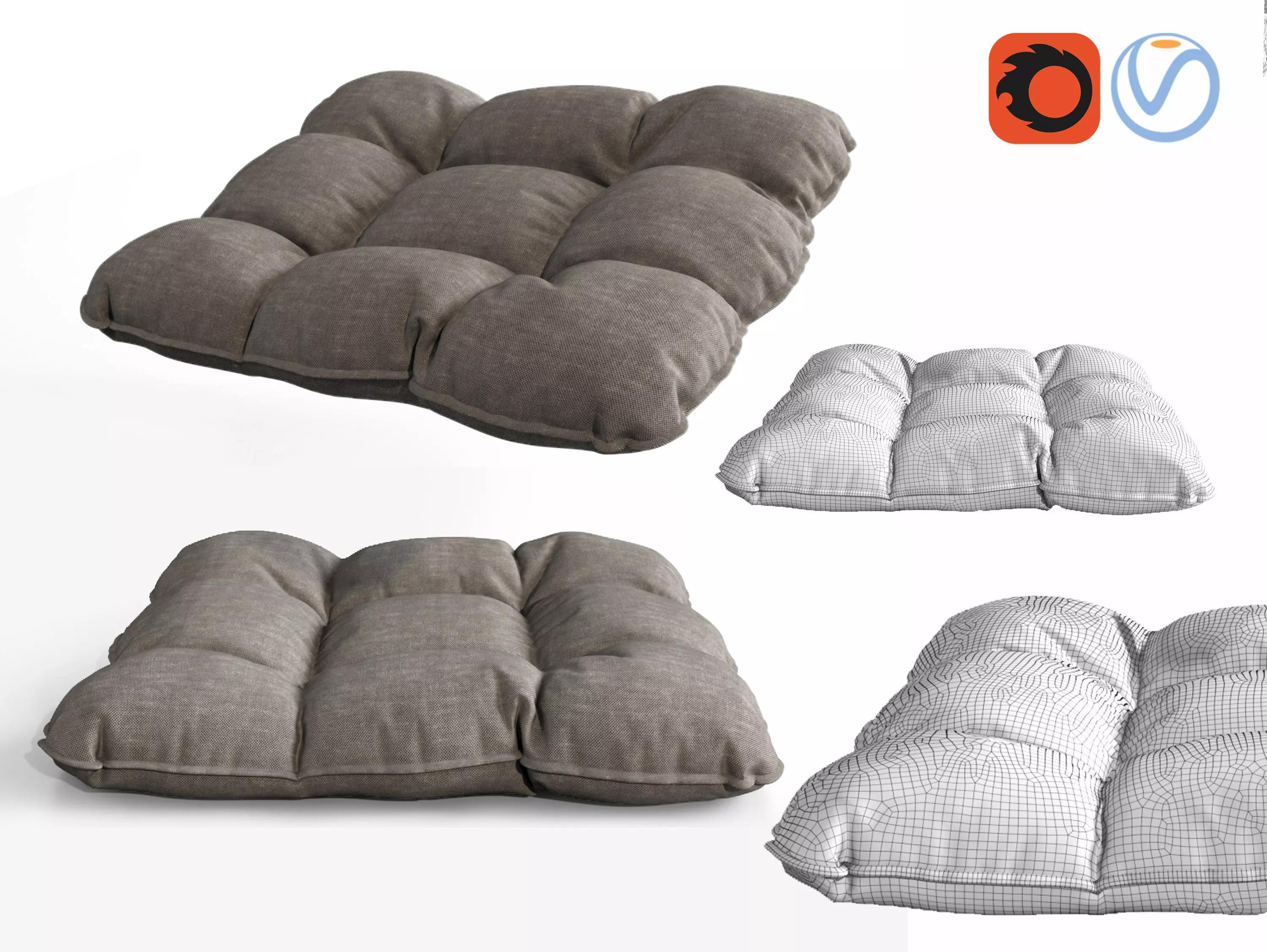 4 buttons soft pillow cushion chair pad 3D model_0
