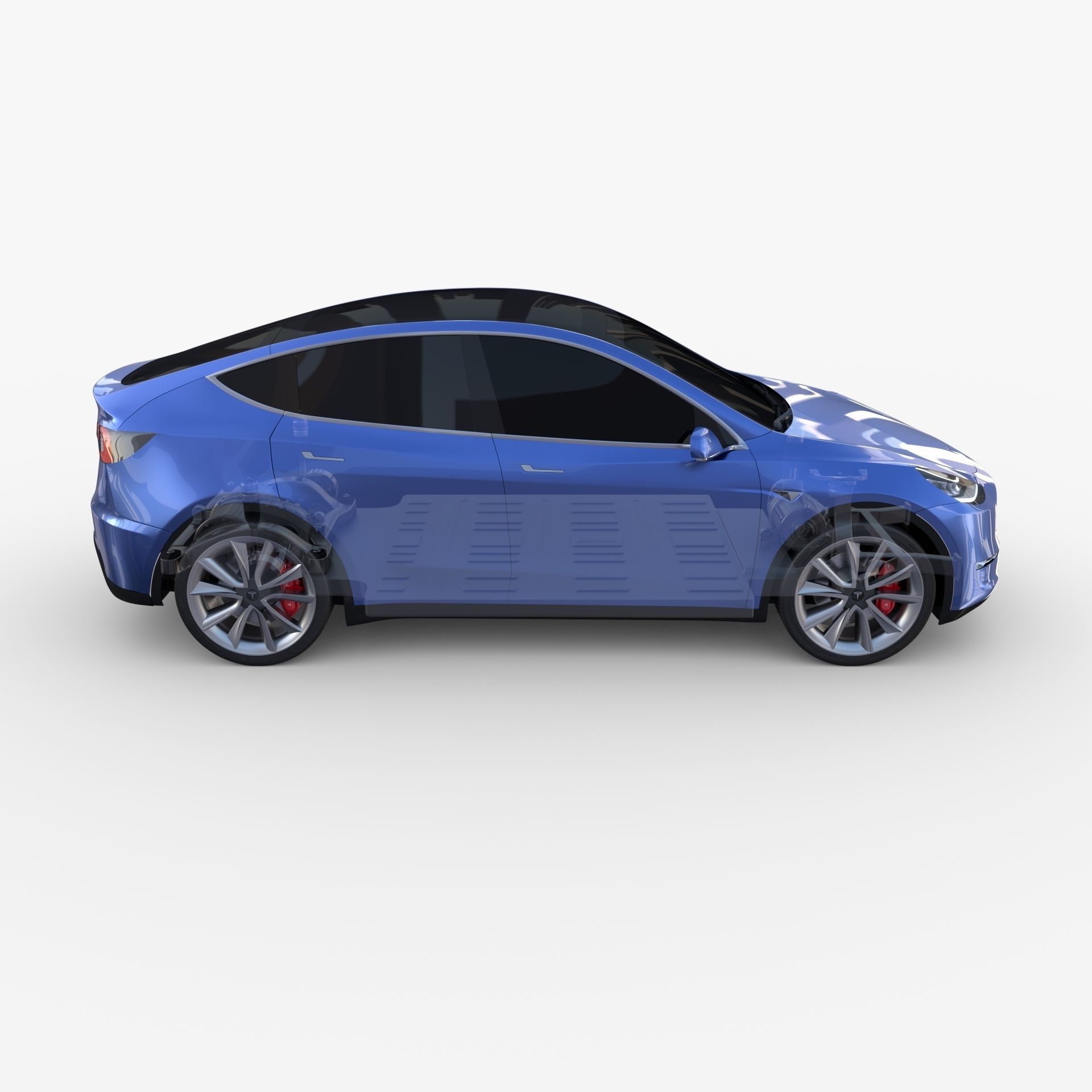 Tesla Model Y AWD Blue with chassis 3D model_37