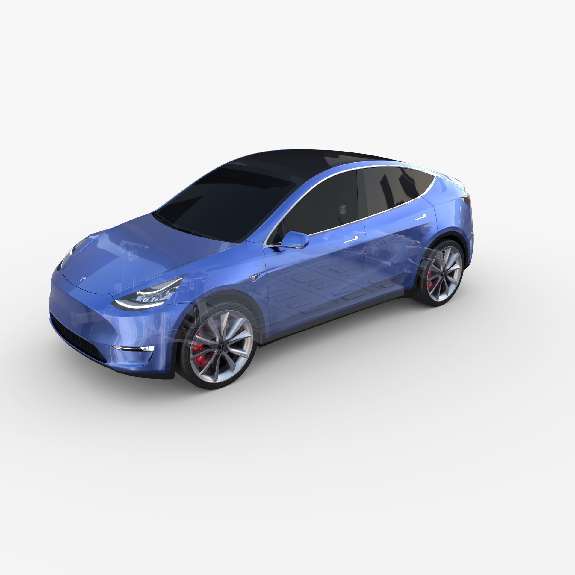 Tesla Model Y AWD Blue with chassis 3D model_32