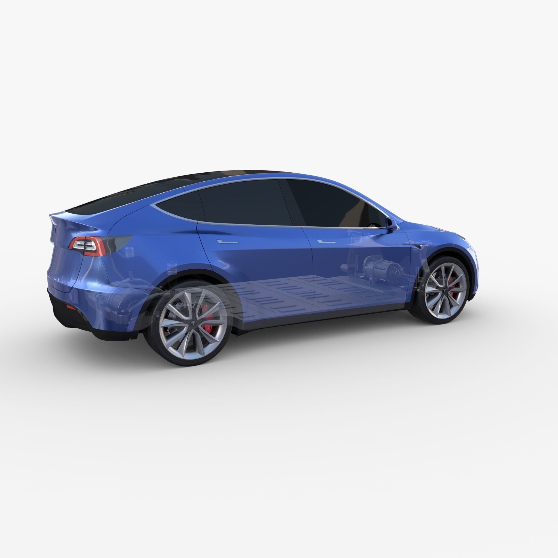 Tesla Model Y AWD Blue with chassis 3D model_29