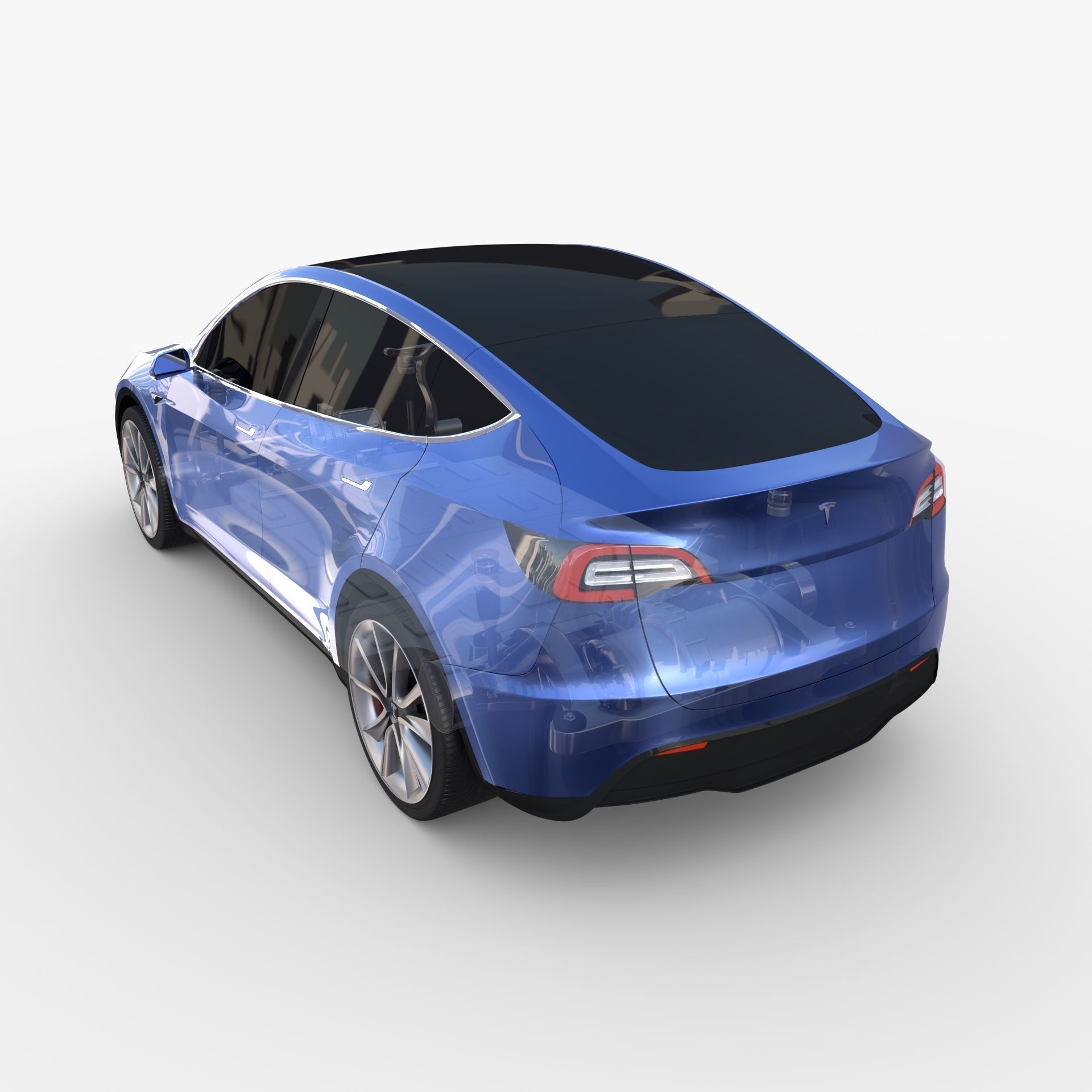 Tesla Model Y AWD Blue with chassis 3D model_43