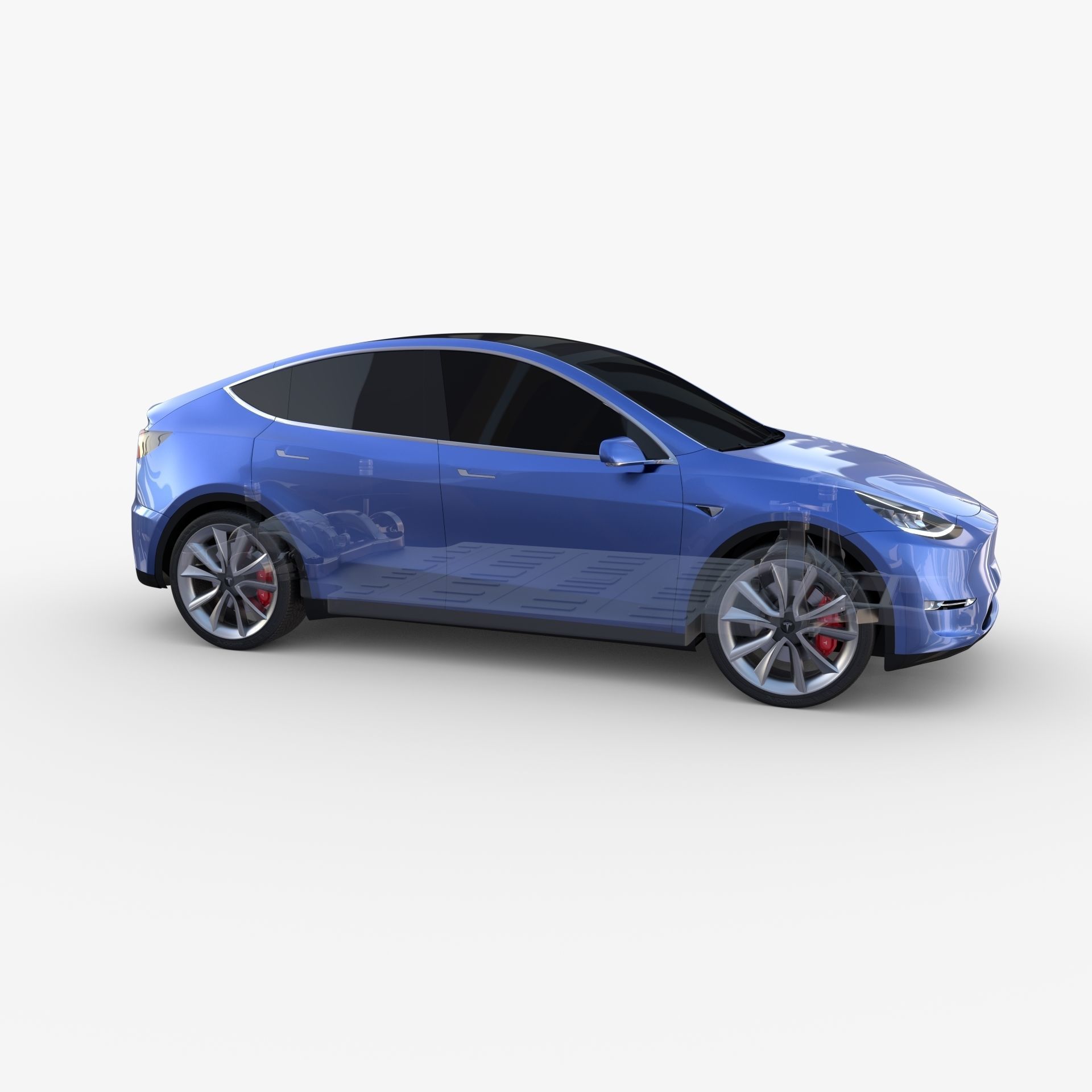Tesla Model Y AWD Blue with chassis 3D model_30