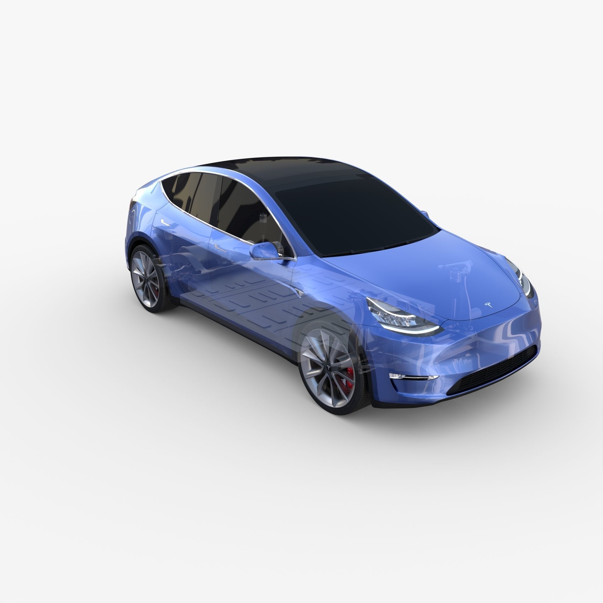 Tesla Model Y AWD Blue with chassis 3D model_39