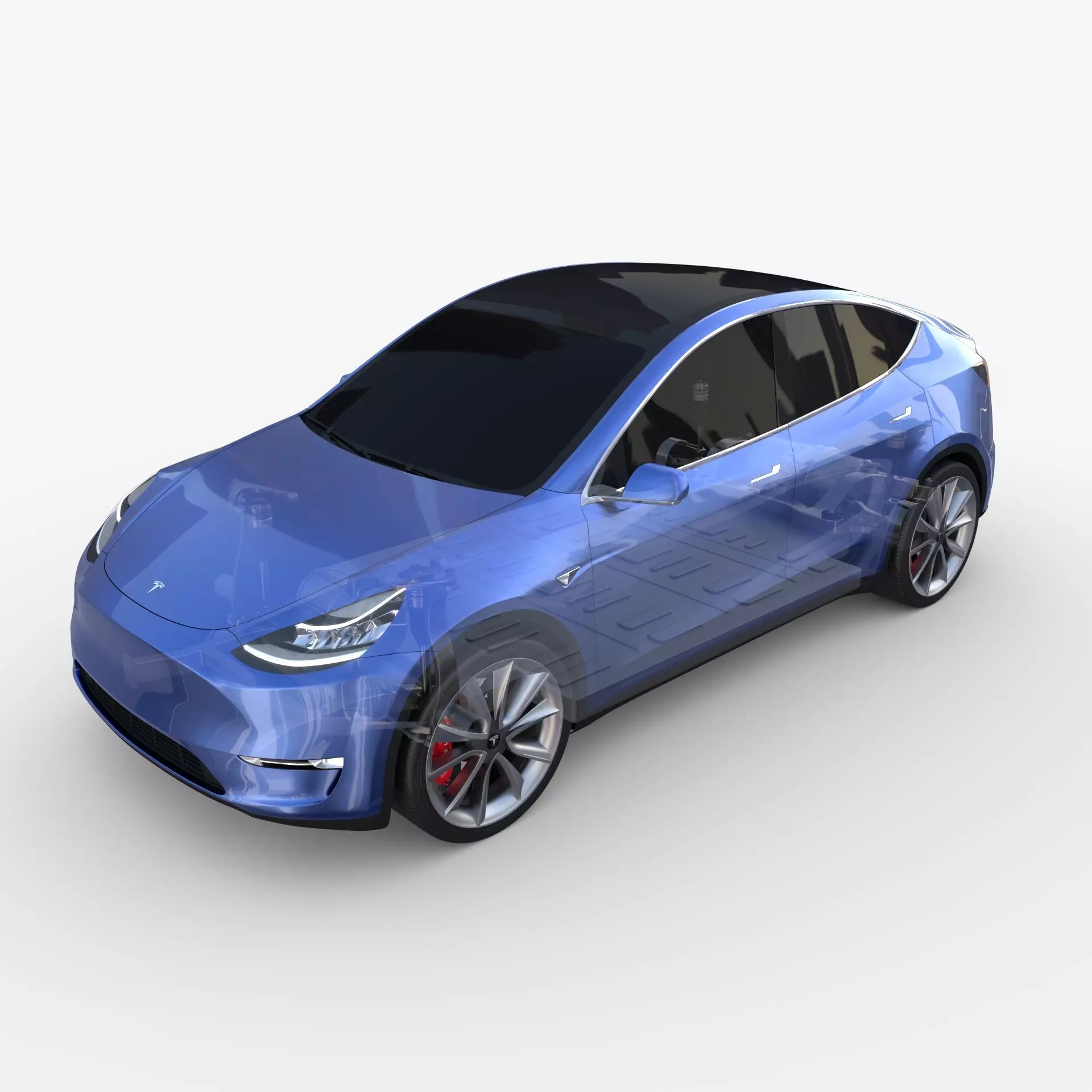 Tesla Model Y AWD Blue with chassis 3D model_0