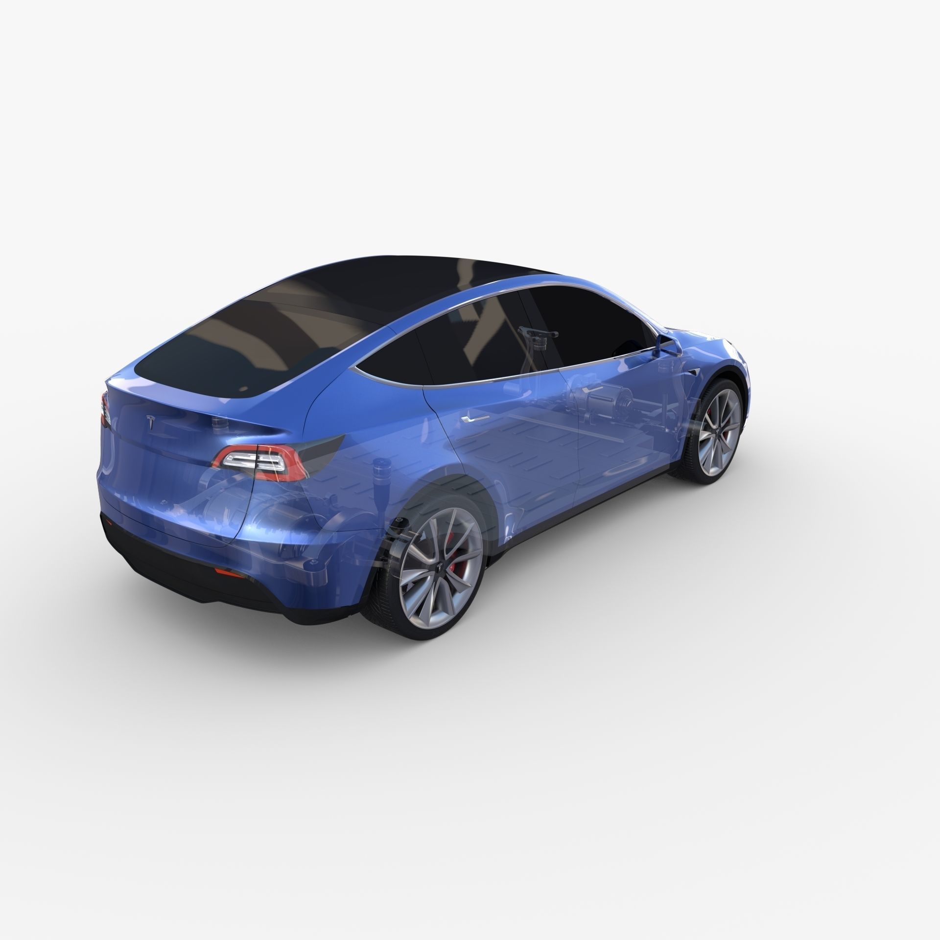Tesla Model Y AWD Blue with chassis 3D model_36