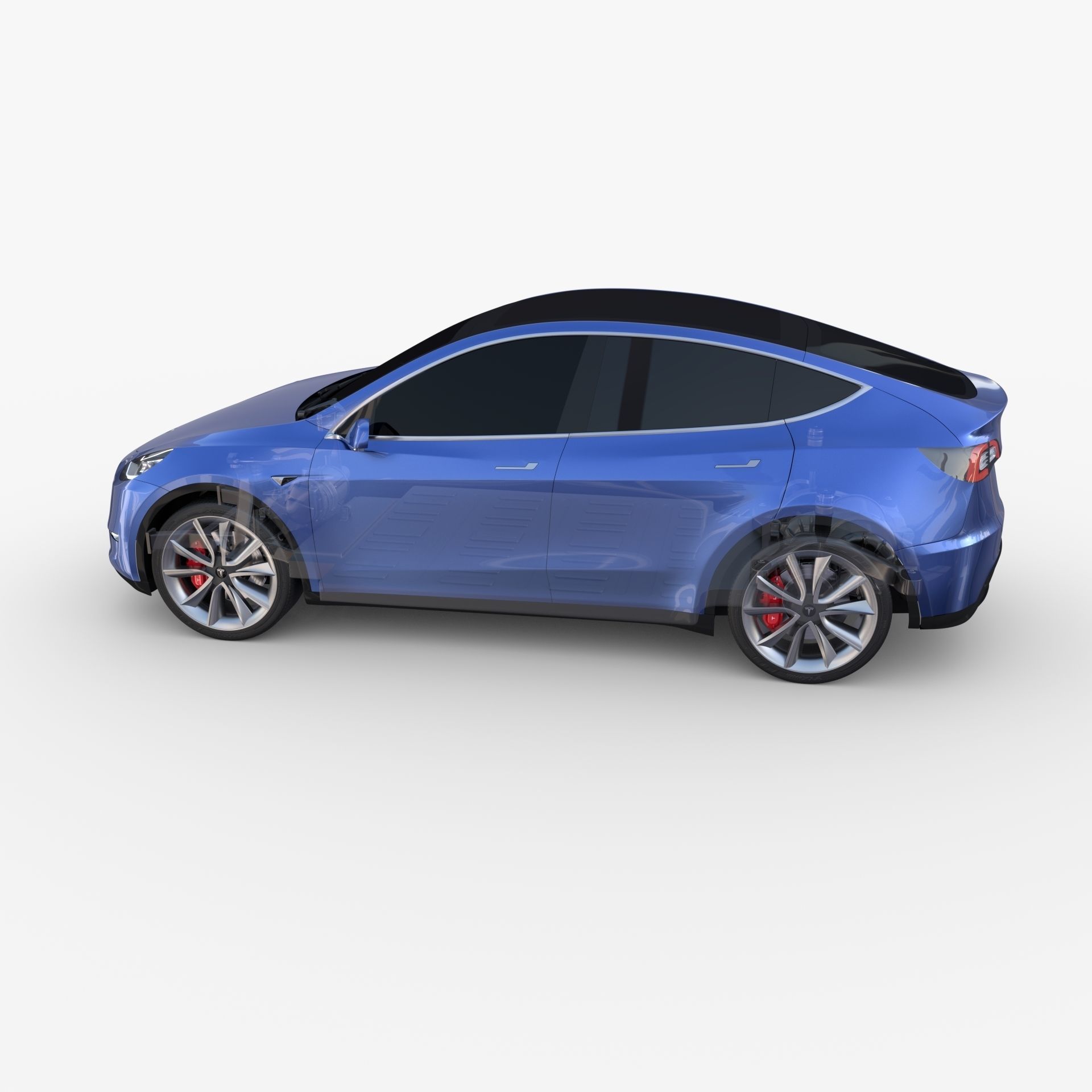 Tesla Model Y AWD Blue with chassis 3D model_34