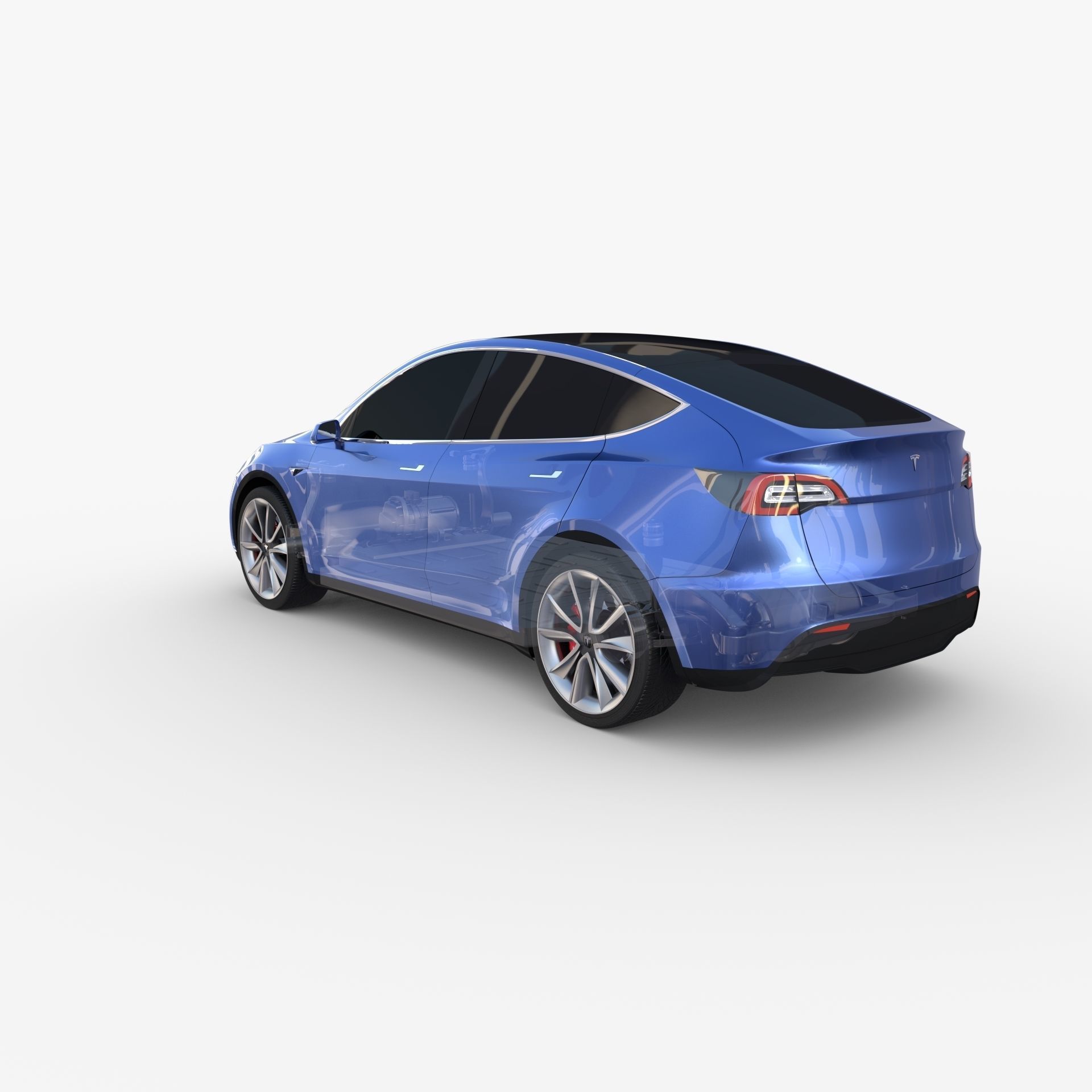 Tesla Model Y AWD Blue with chassis 3D model_26