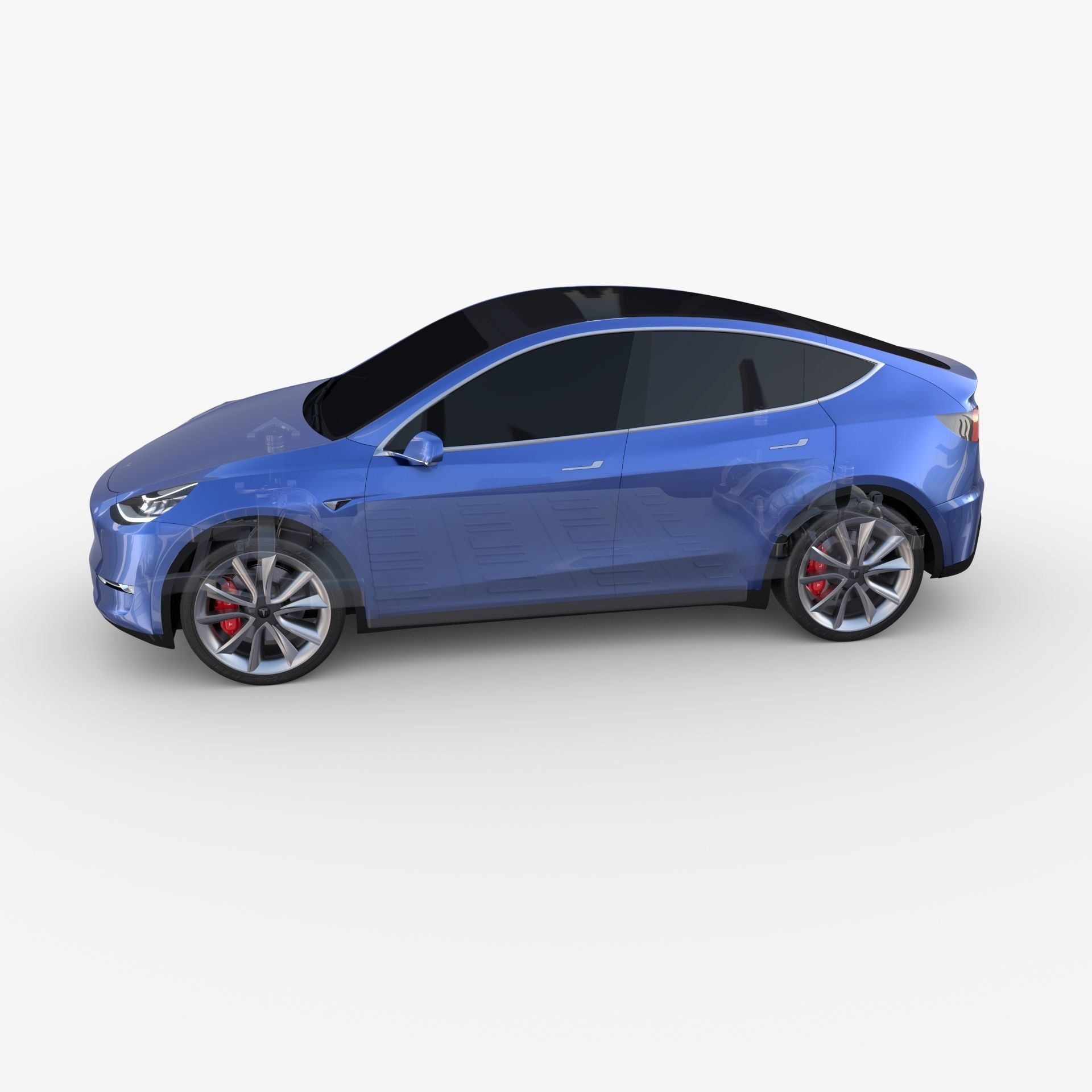 Tesla Model Y AWD Blue with chassis 3D model_33
