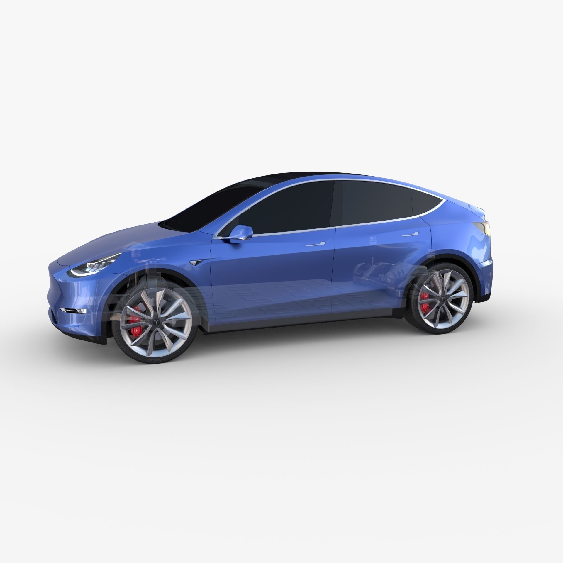Tesla Model Y AWD Blue with chassis 3D model_25