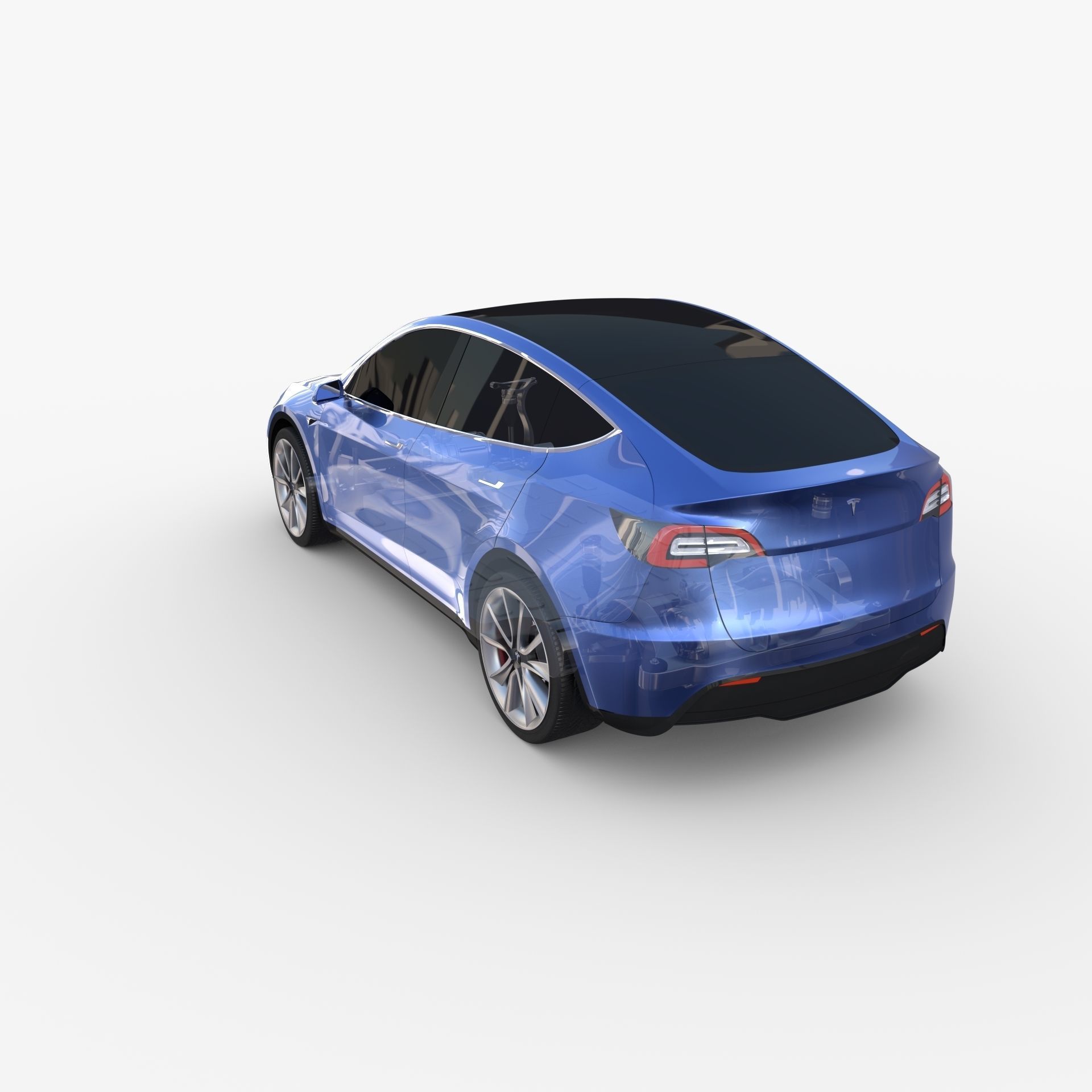 Tesla Model Y AWD Blue with chassis 3D model_35