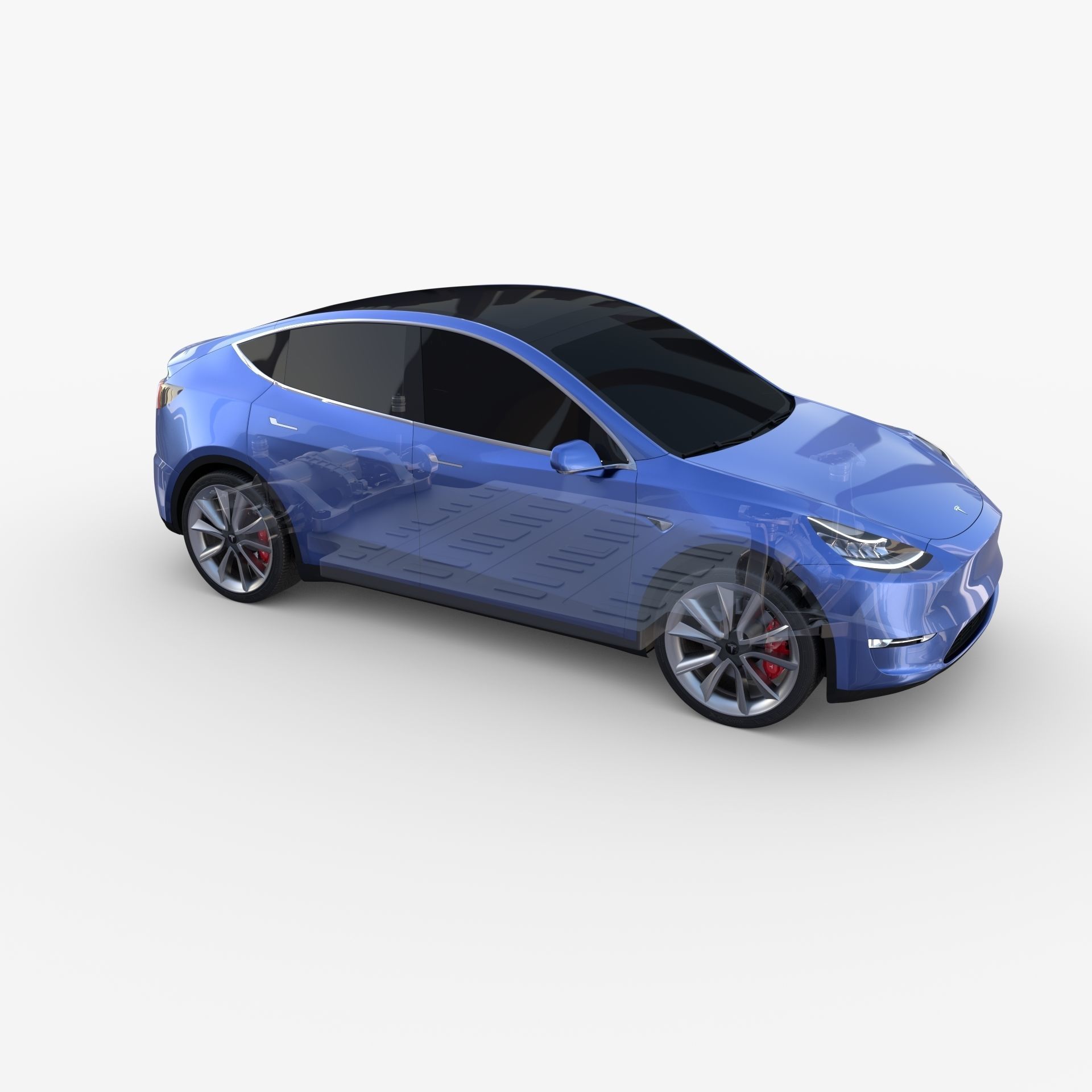 Tesla Model Y AWD Blue with chassis 3D model_38