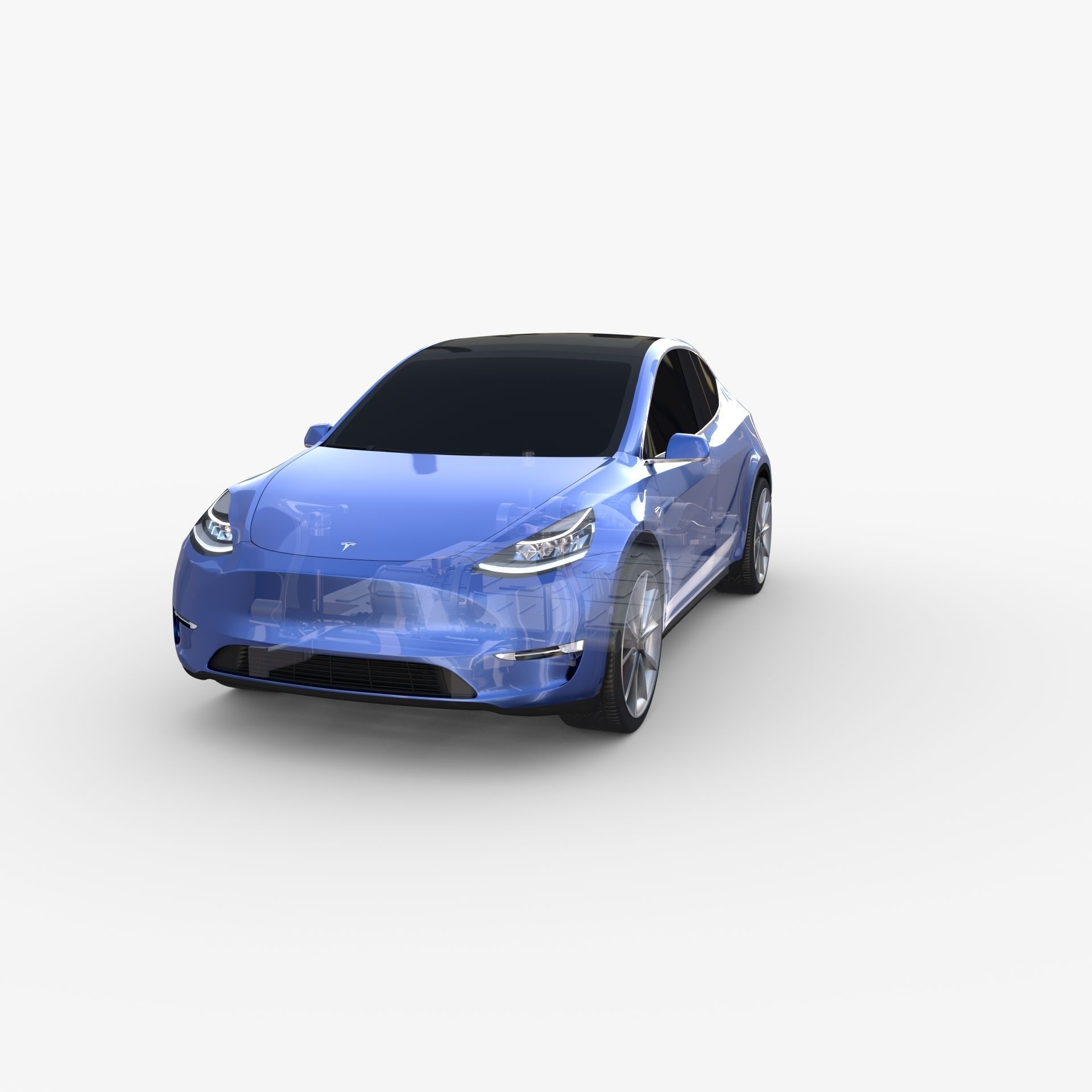 Tesla Model Y AWD Blue with chassis 3D model_24