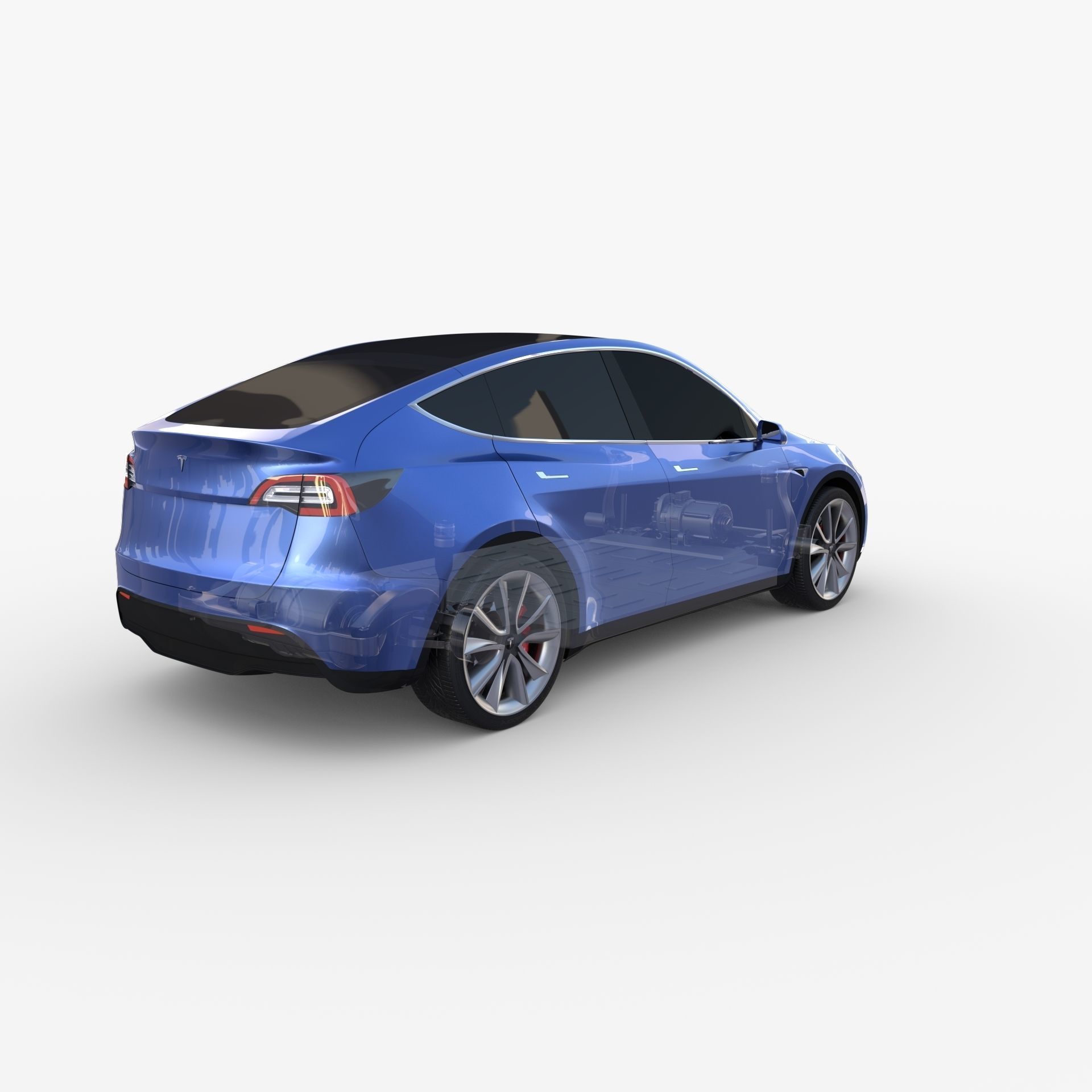 Tesla Model Y AWD Blue with chassis 3D model_28